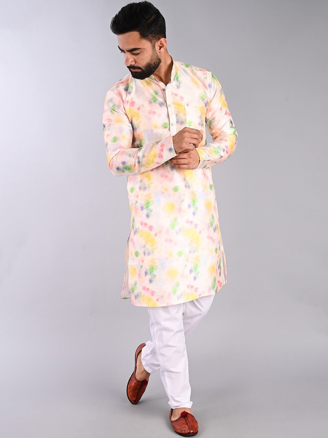 

PulseIQ Men Printed Regular Pure Cotton Kurta with Pyjamas, Yellow