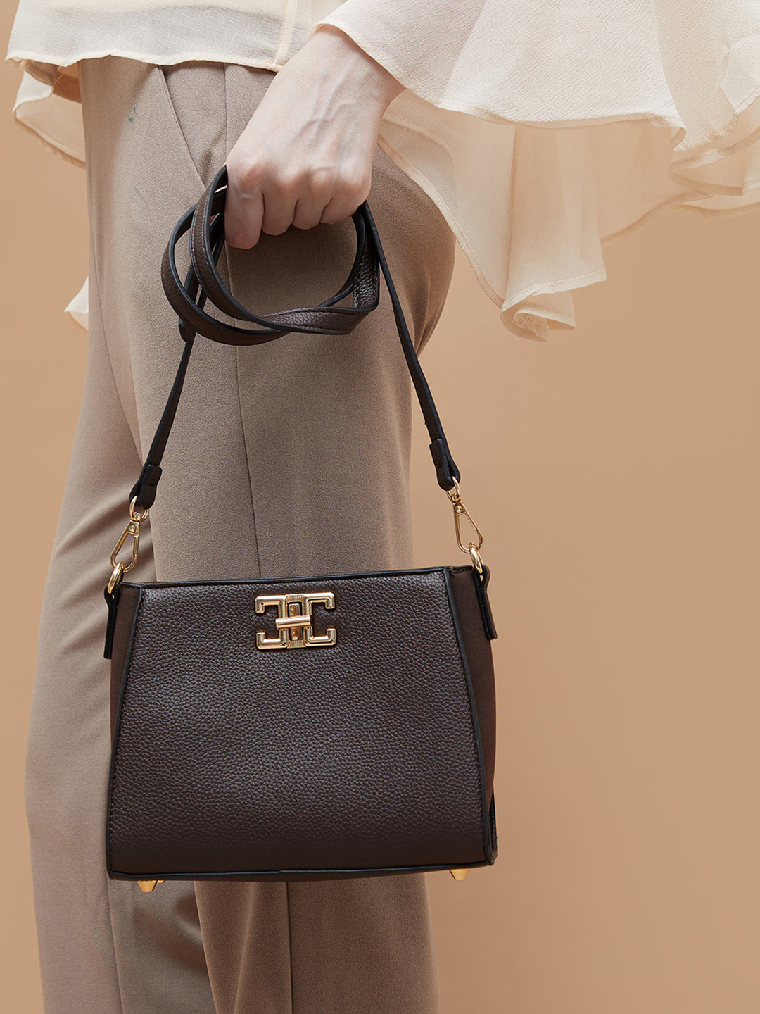 

CODE by Lifestyle PU Structured Handheld Bag with Applique, Brown