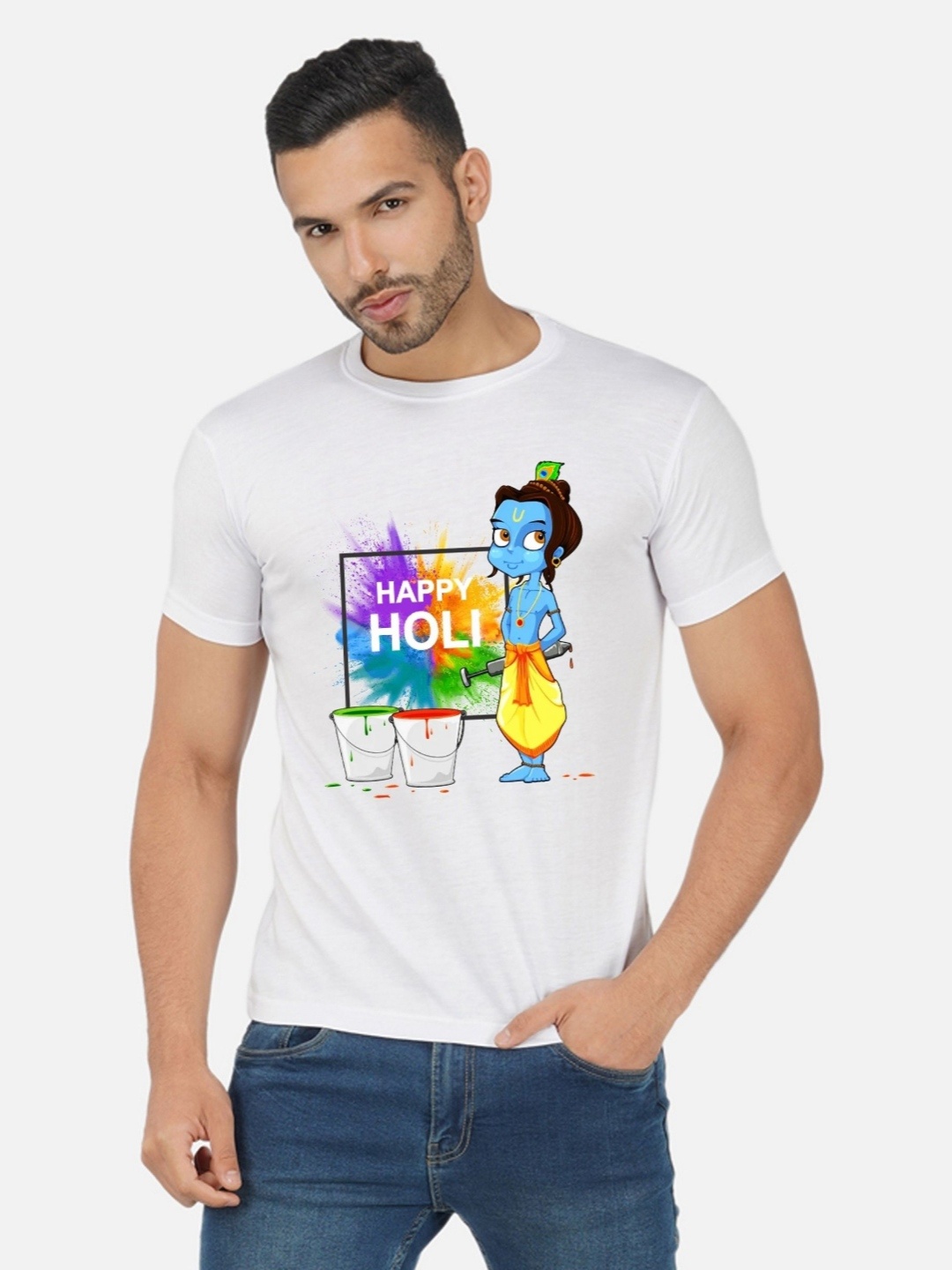 

Moda Rapido Men Holi Printed Tshirt, White