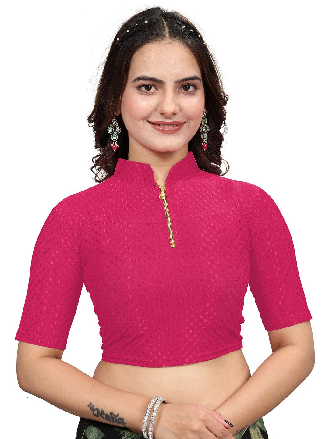 

SS Sanket Synthetics Embroidered Saree Blouse, Magenta