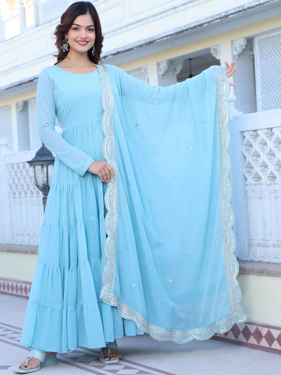 

KALINI Women Layered Kurta with Pyjamas & With Dupatta, Blue