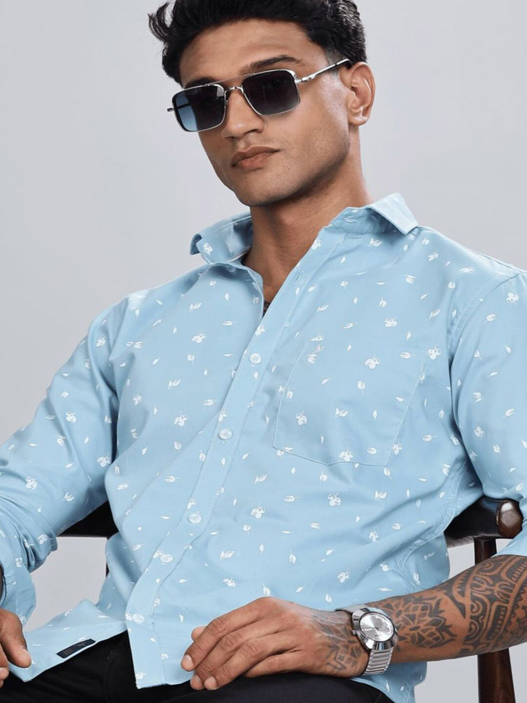 

Blueisland Clothing Men Standard Opaque Printed Formal Shirt, Blue