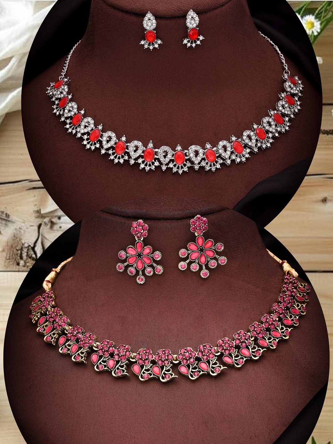 

DIVASTRI Set Of 2 Gold-Plated American Diamond-Studded Jewellary Sets