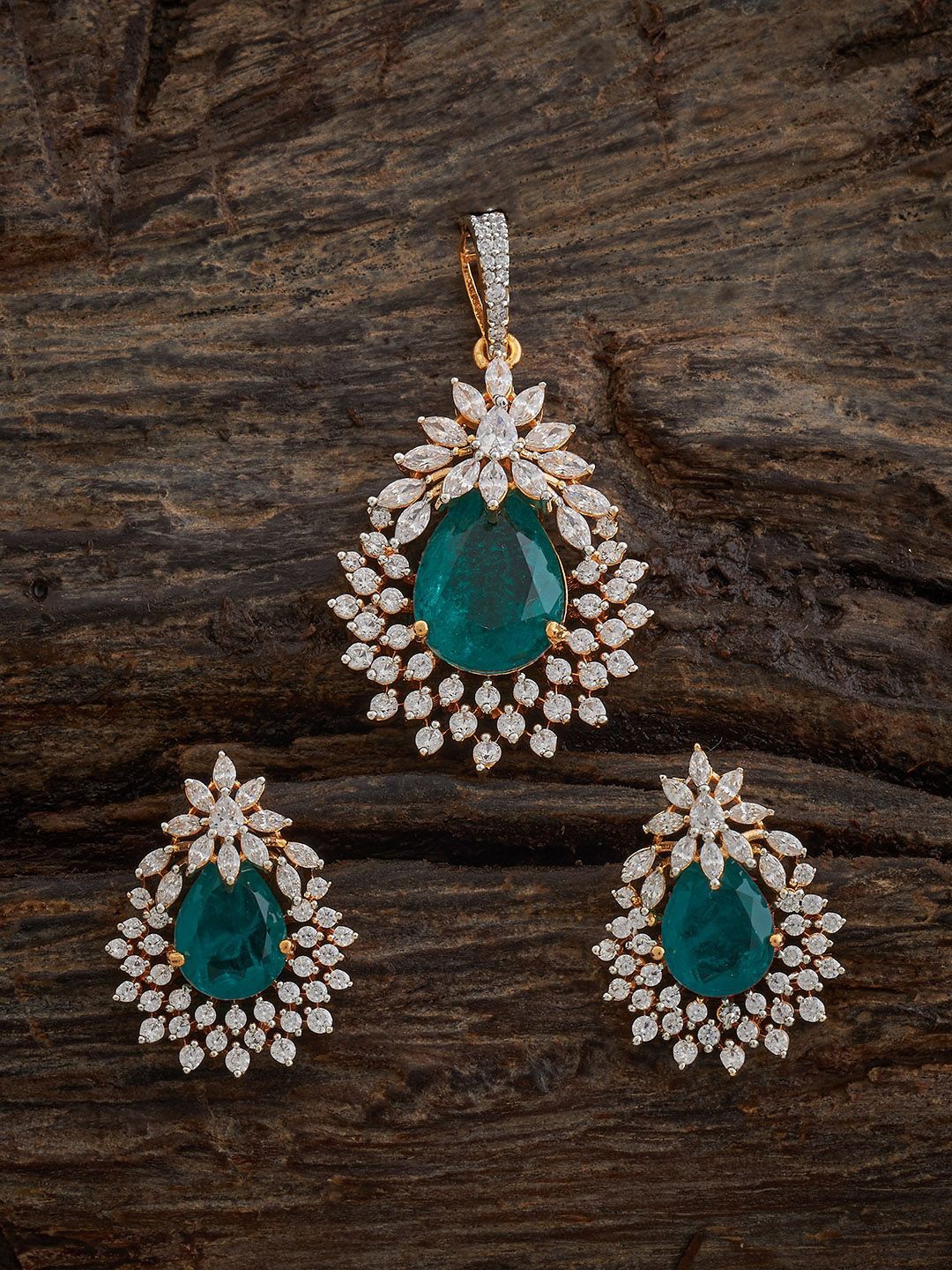 

Kushal's Fashion Jewellery Mint Rose Gold-Plated Party Zircon Pendant Set