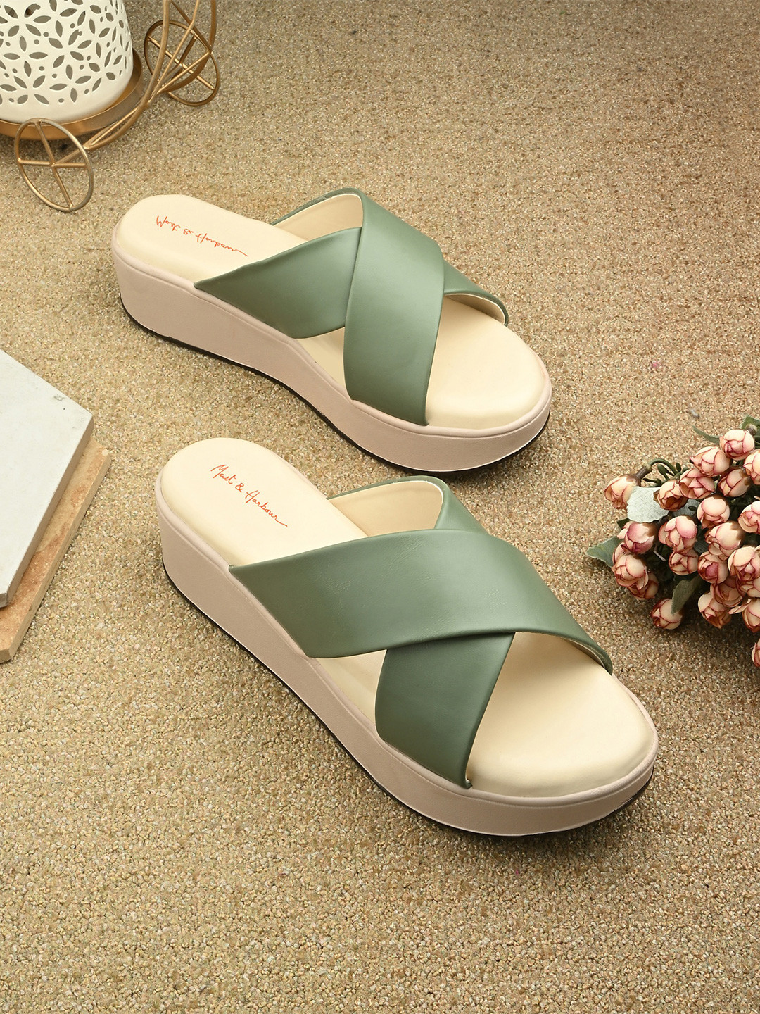 

Mast & Harbour Embellished Wedge Mules, Green