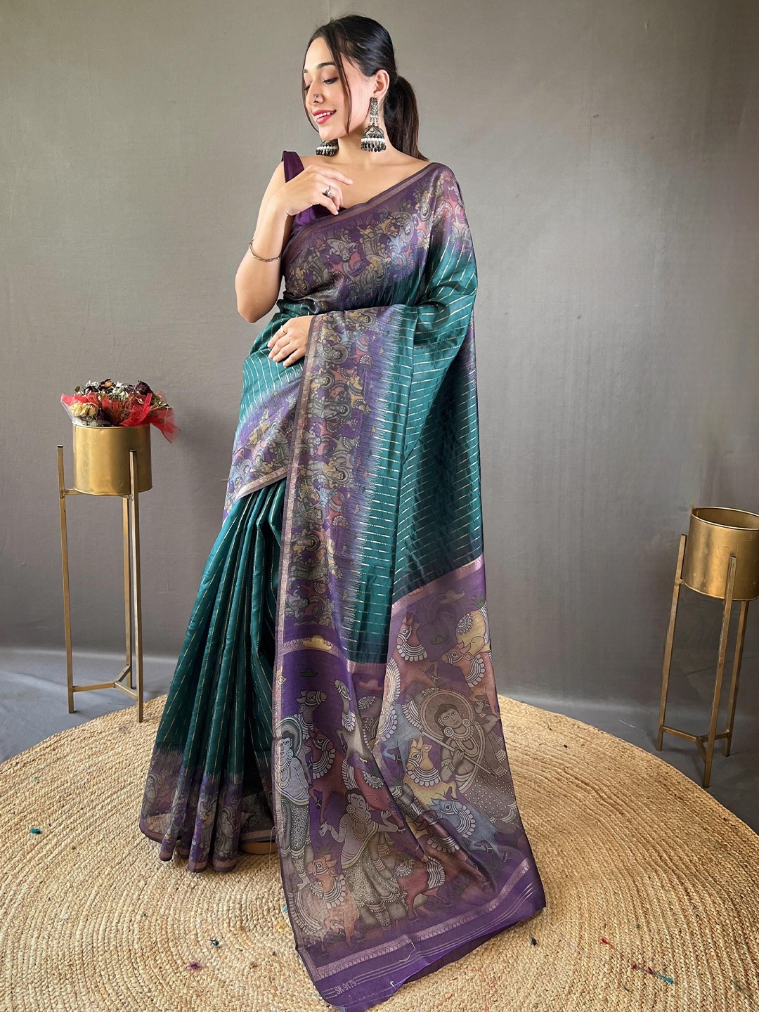 

DEVATITHI Ethnic Motifs Zari Chanderi Saree, Blue