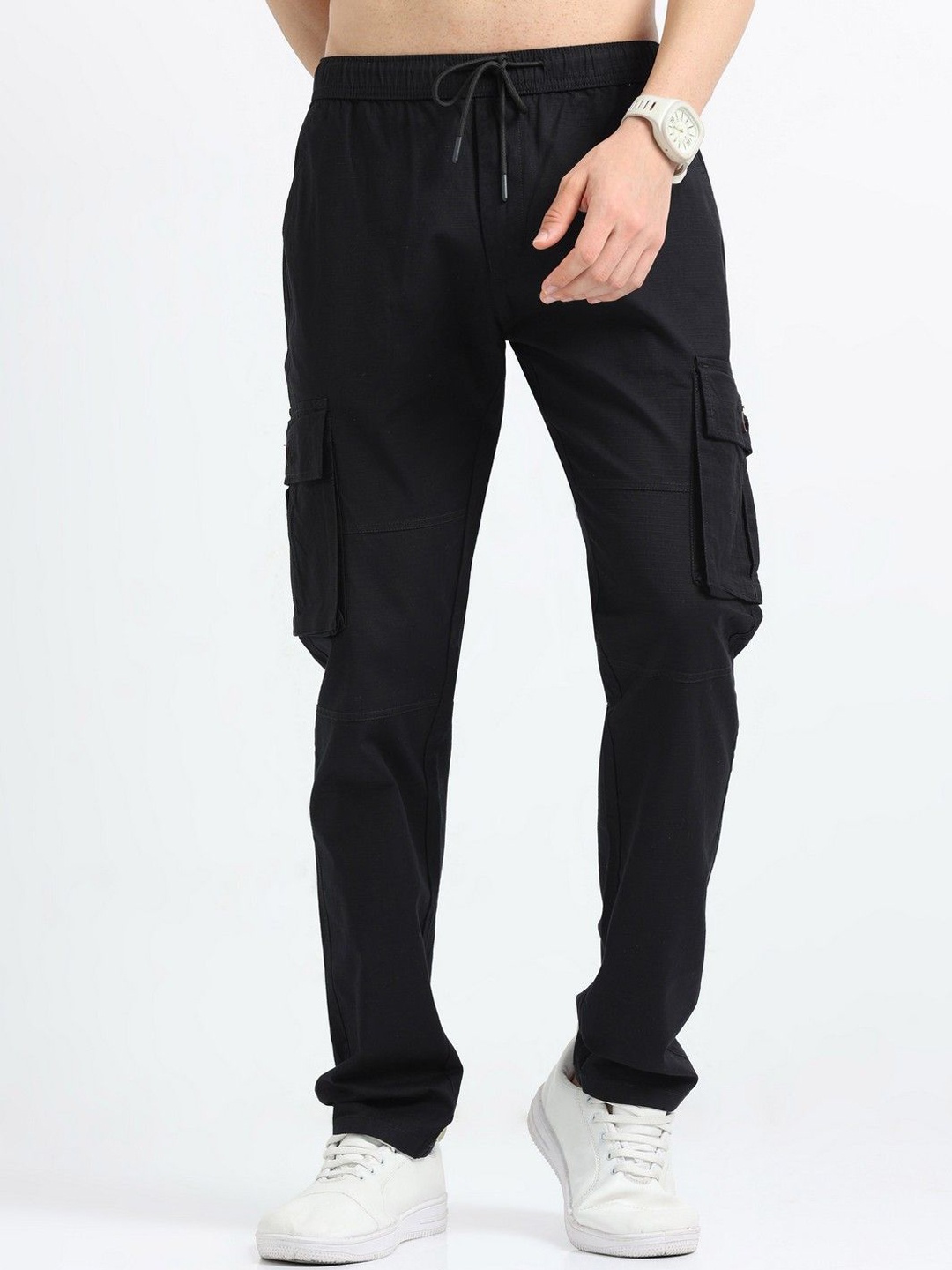 

THE BEETEL HOUSE Men Relaxed Breeze Cargos Trousers, Black