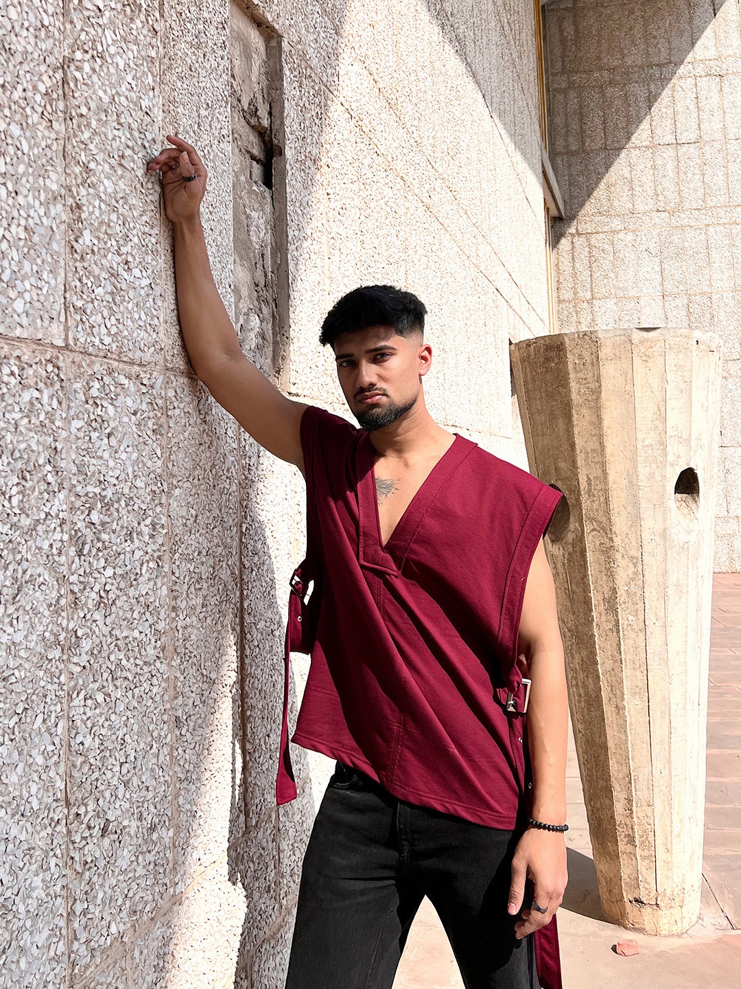 

UNRL Men Oversized T-shirt, Maroon