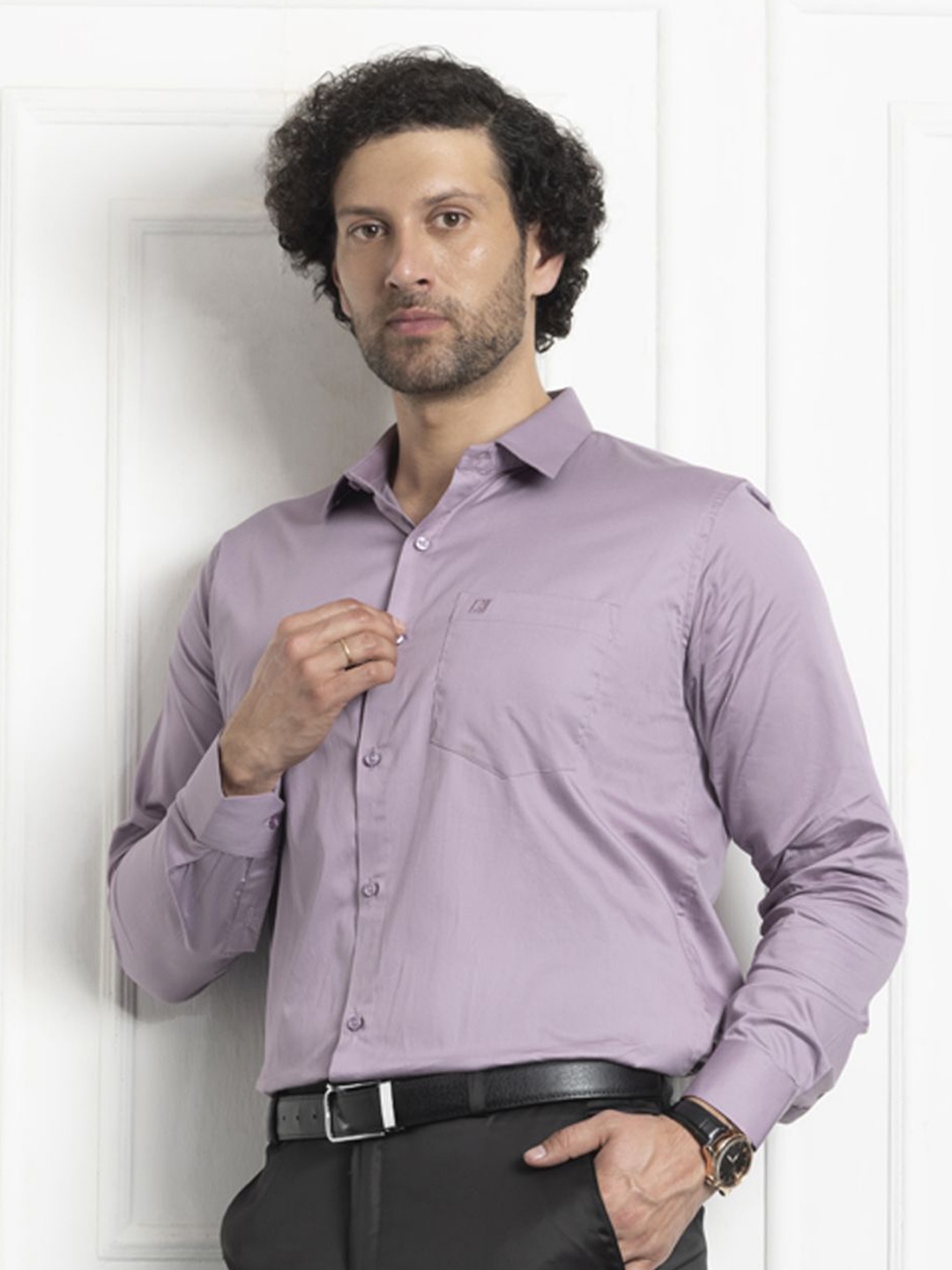 

FILO HEVIS Men Formal Cotton Satin Shirt, Purple