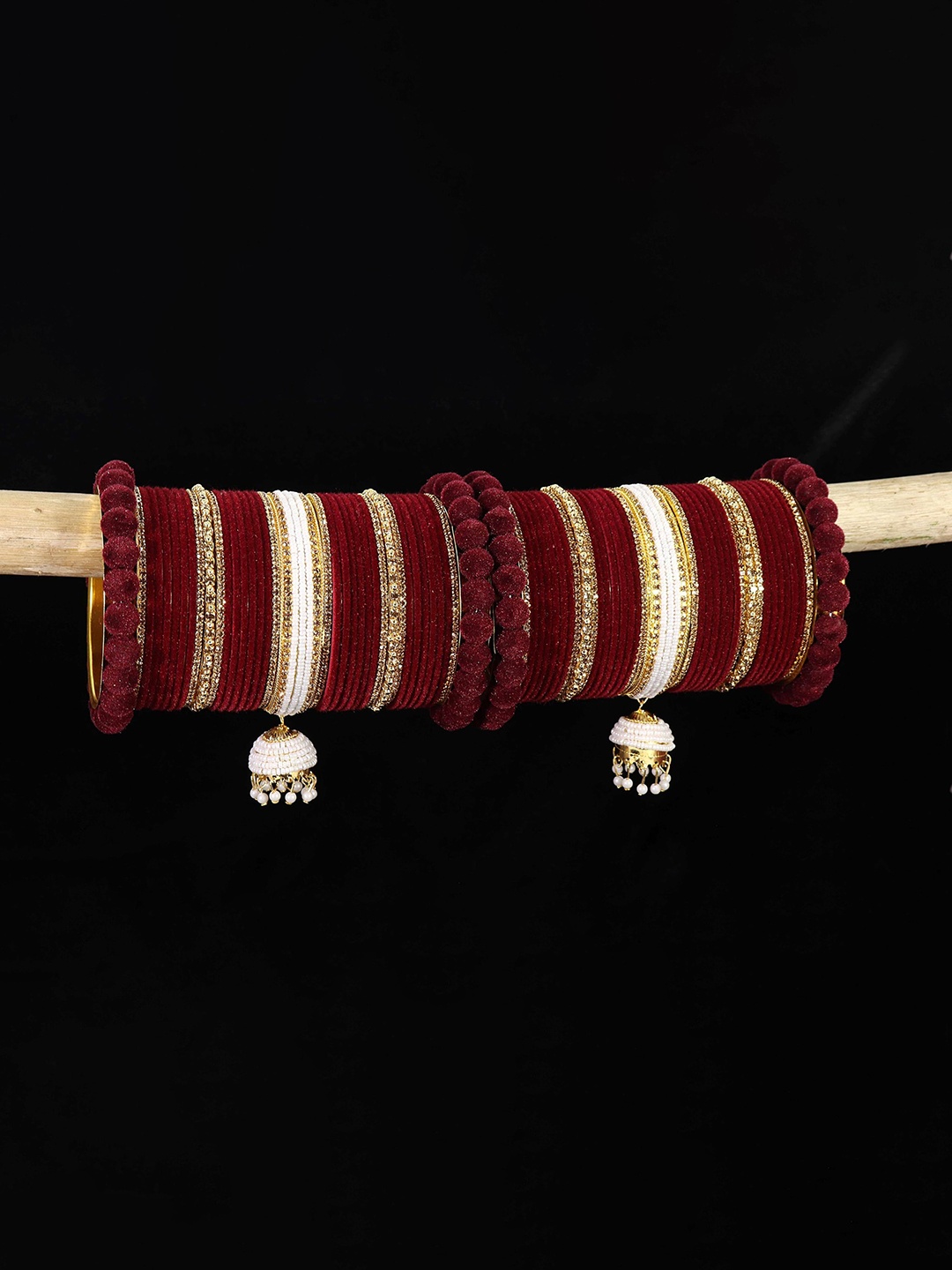 

ZULKA Set Of 74 Stone Studded & Beaded Bangles, Gold