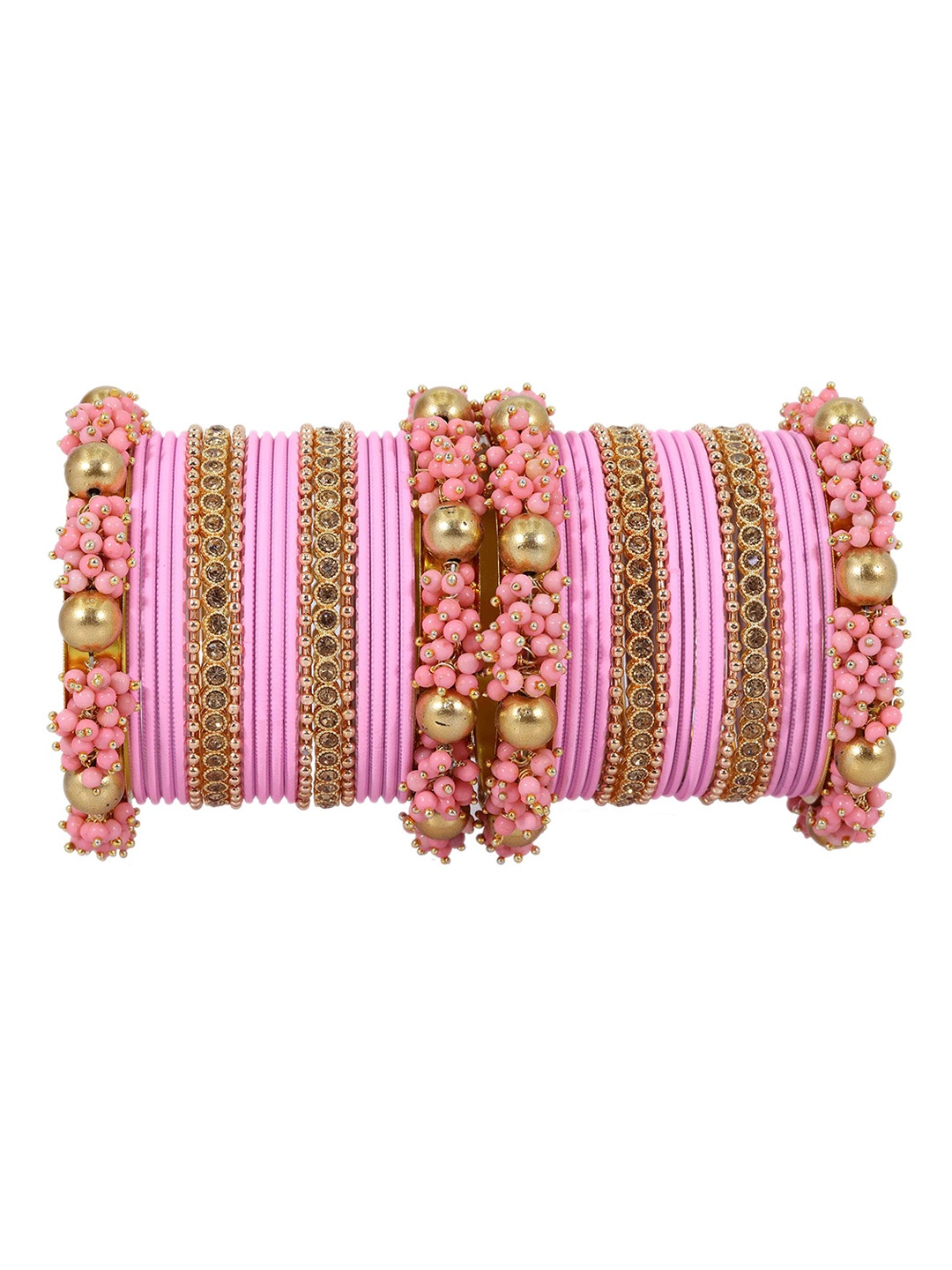 

ZULKA Set Of 32 Cubic Zirconia Stones Studded & Beaded Bangles, Gold