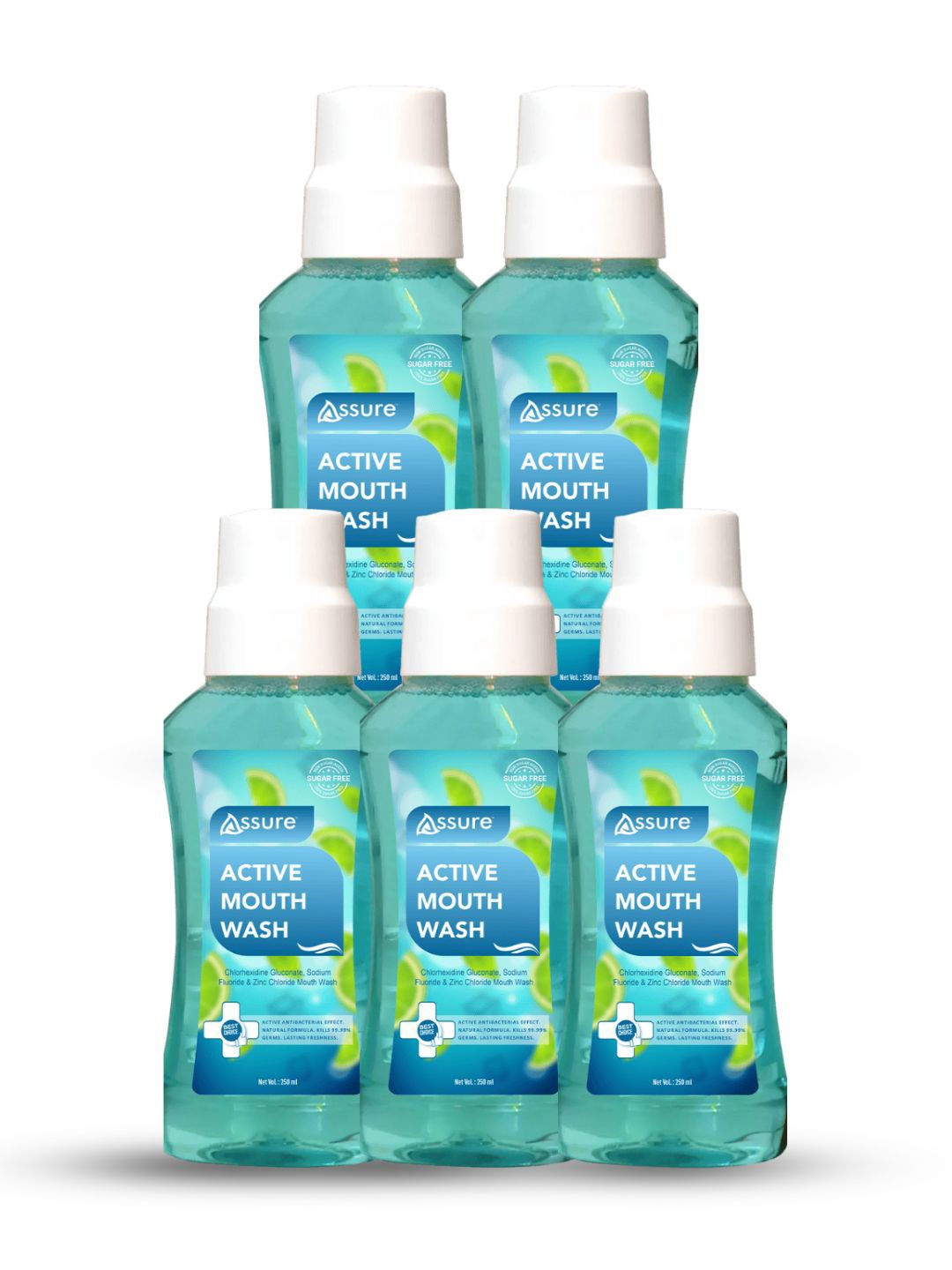 

Assure Set Of 5 Active Mouth Wash - 250 ml Each, Blue
