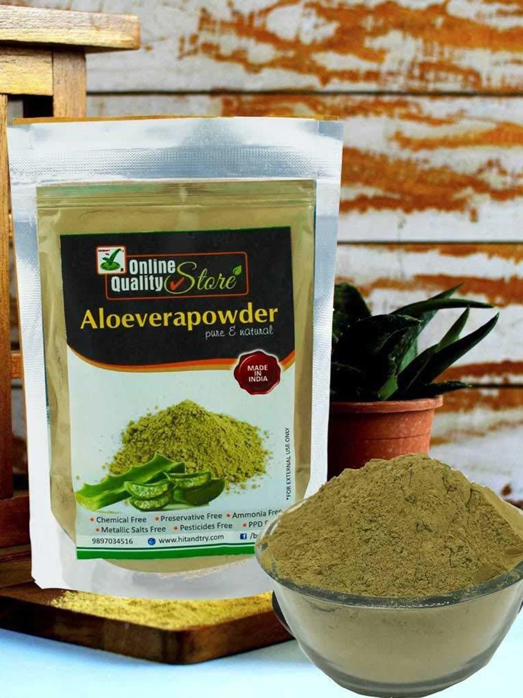 

Online Quality Store Pure And Natural Aloevera Powder For Face And Hair - 100 g, Green