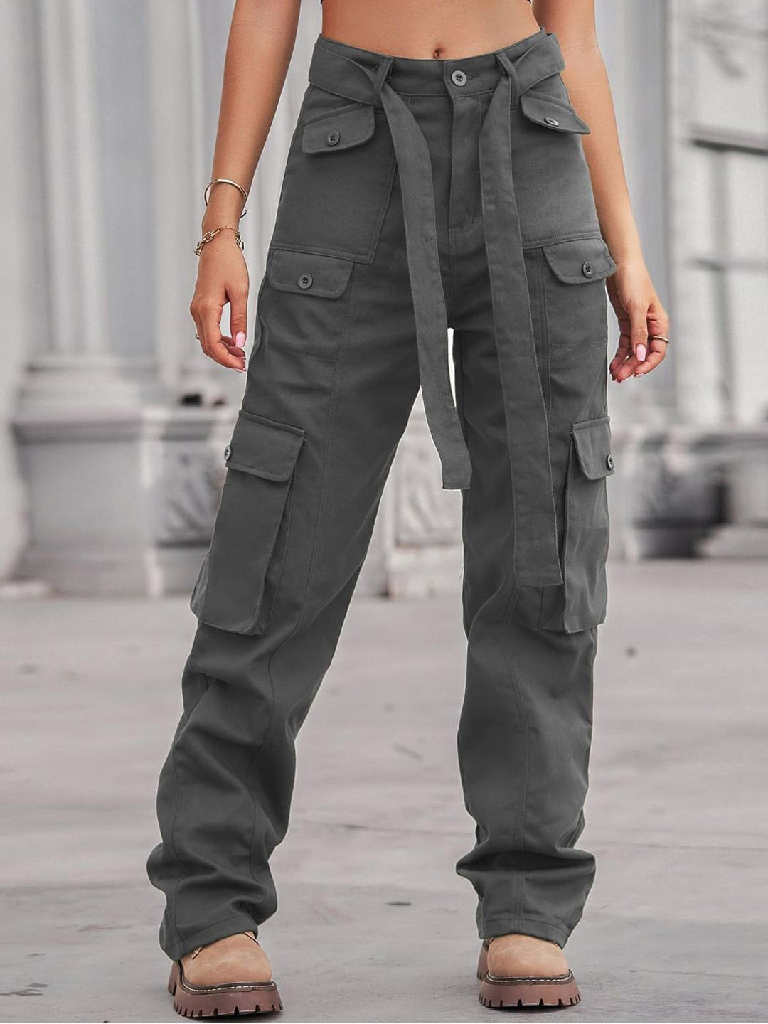 

DressBerry Women Straight Fit Cargos Trousers, Grey