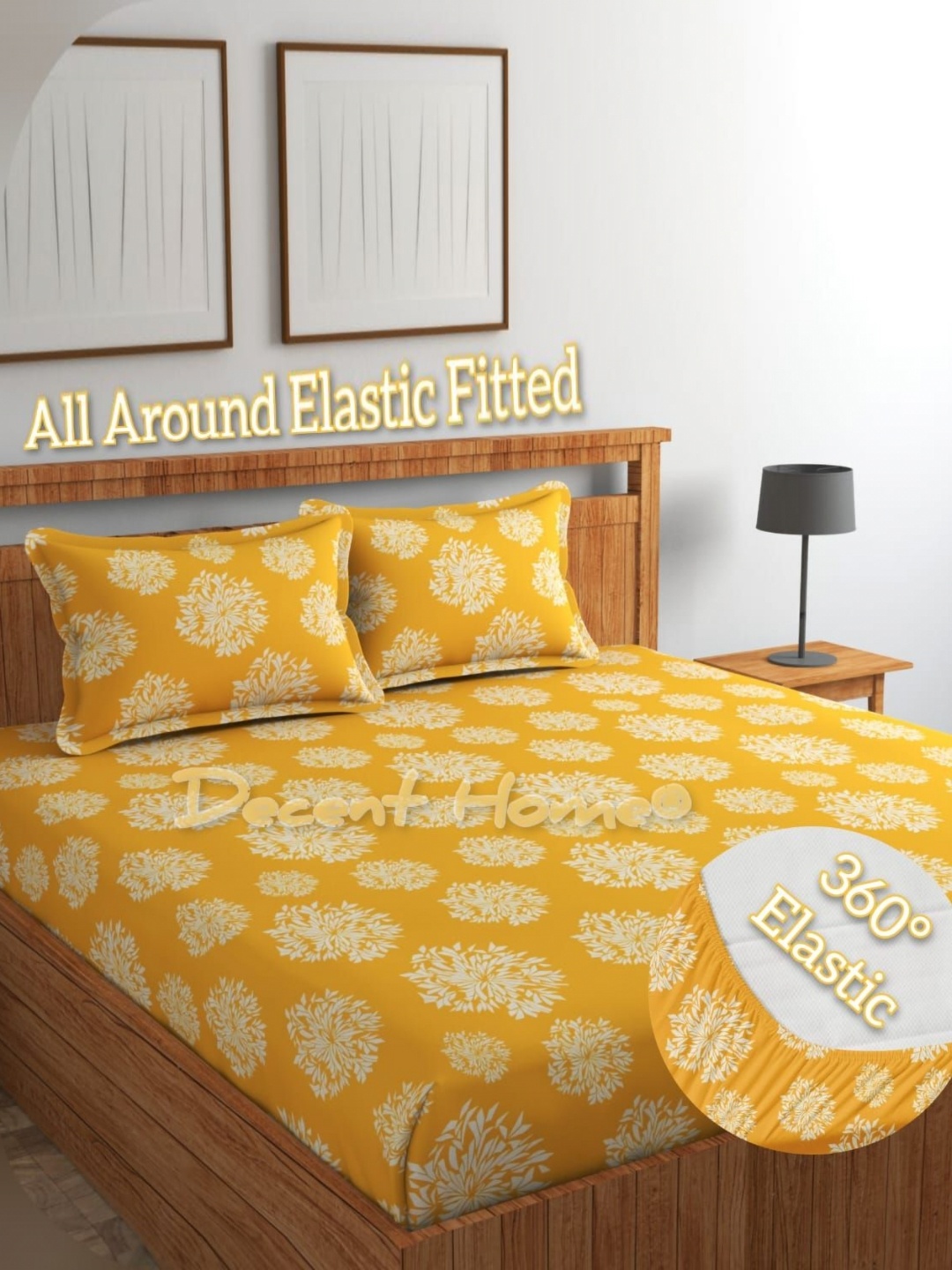 

DECENT HOME Yellow & White Floral 220 TC Queen Bedsheet with 2 Pillow Covers