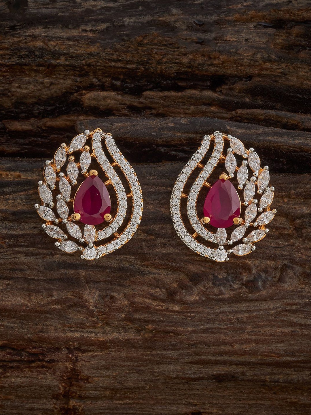 

Kushal's Fashion Jewellery Ruby Gold-Plated Party Zircon Contemporary Studs Earrings