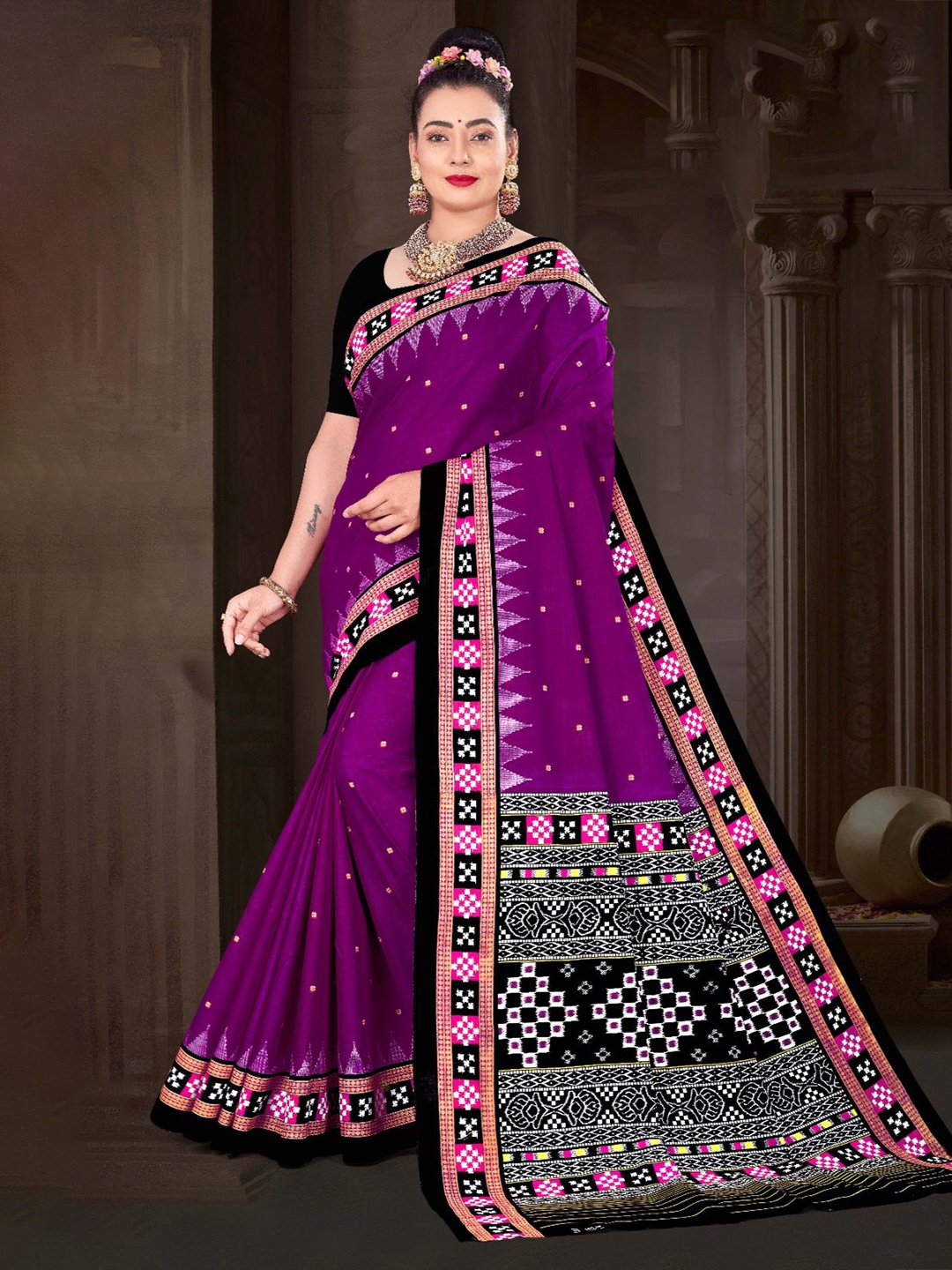 

pasapalli Pure Cotton Sambalpuri Saree, Purple