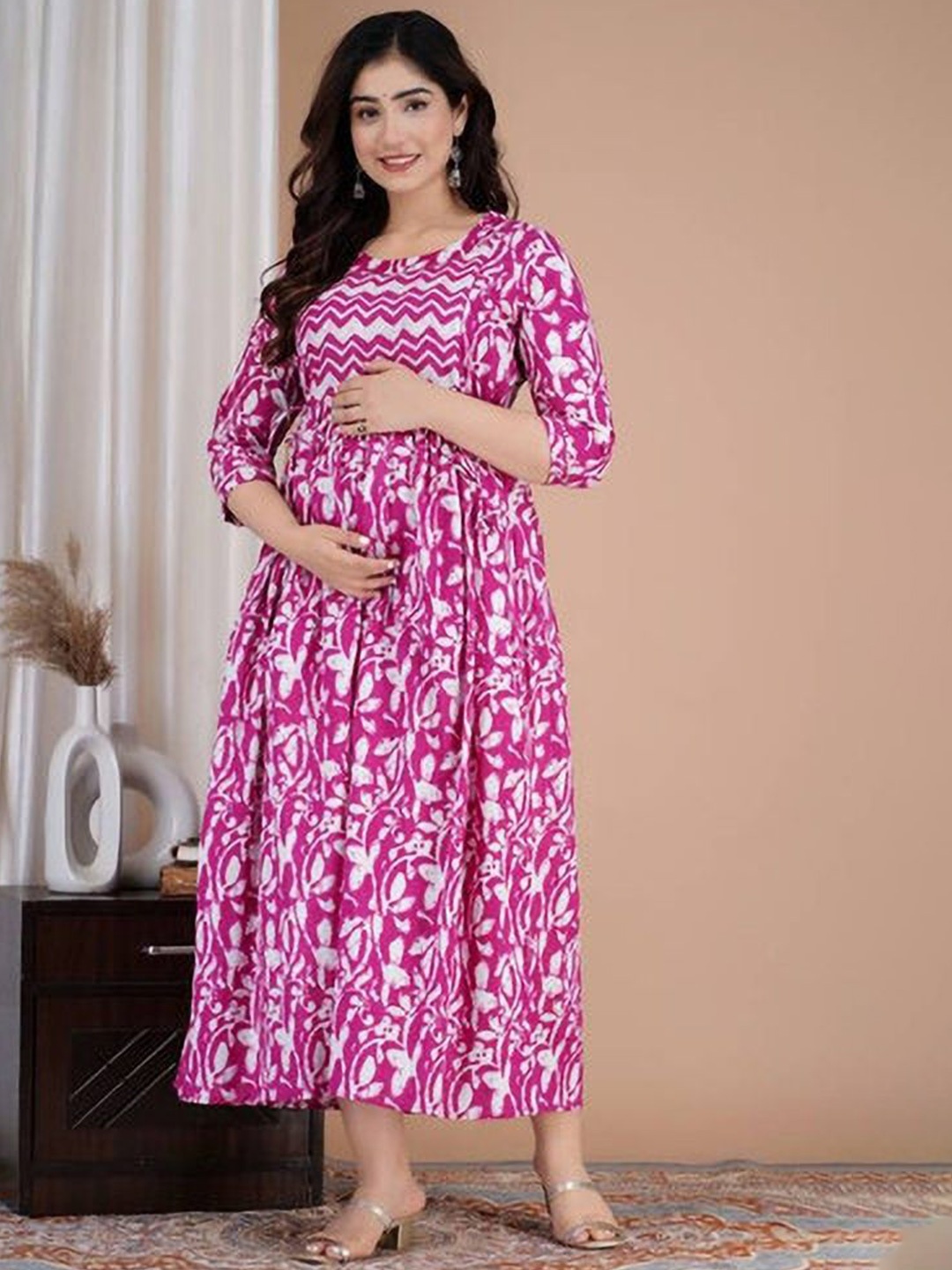 

Moda Rapido Floral Printed Maternity Feeding Dress With Zipper, Multi