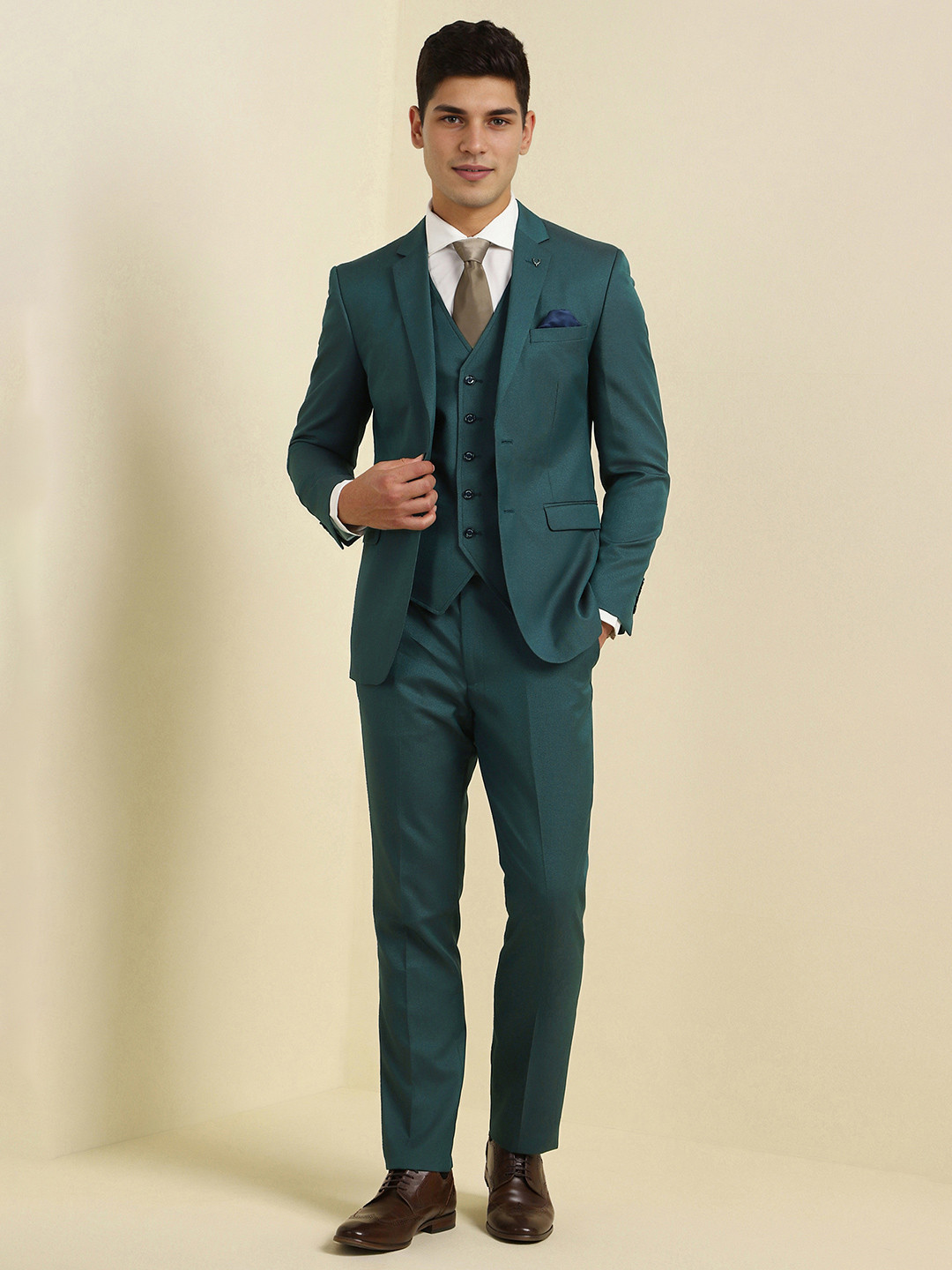 

Allen Solly Slim-Fit Single-Breasted Three-Piece Suit, Green