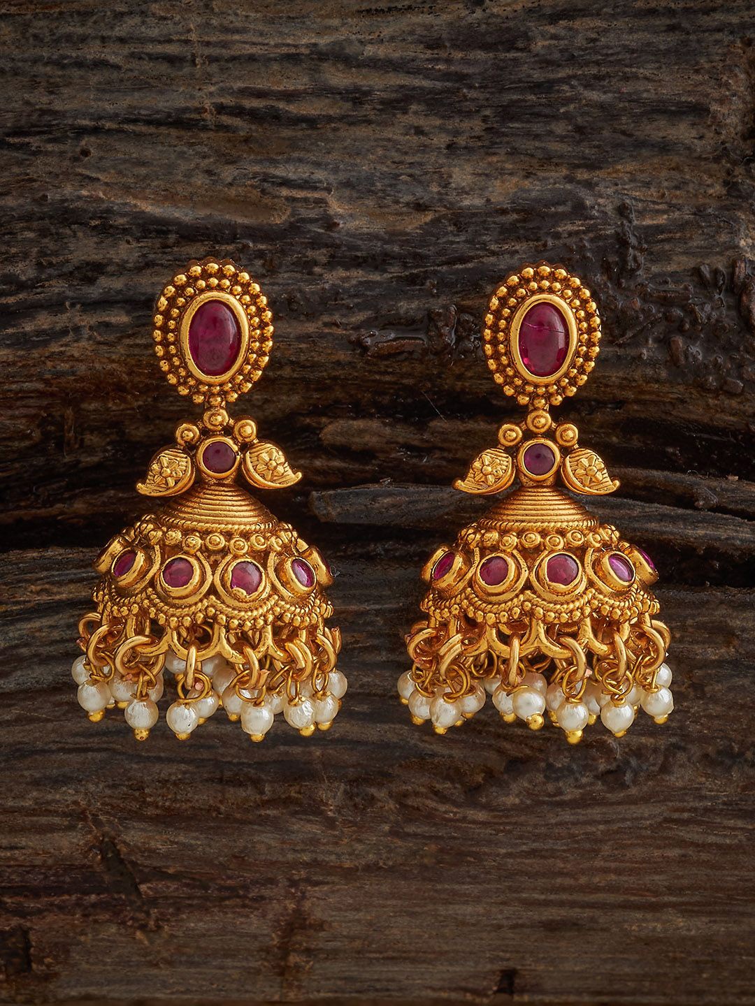 

Kushal's Fashion Jewellery Gold-Plated Dome Shaped Antique Jhumkas