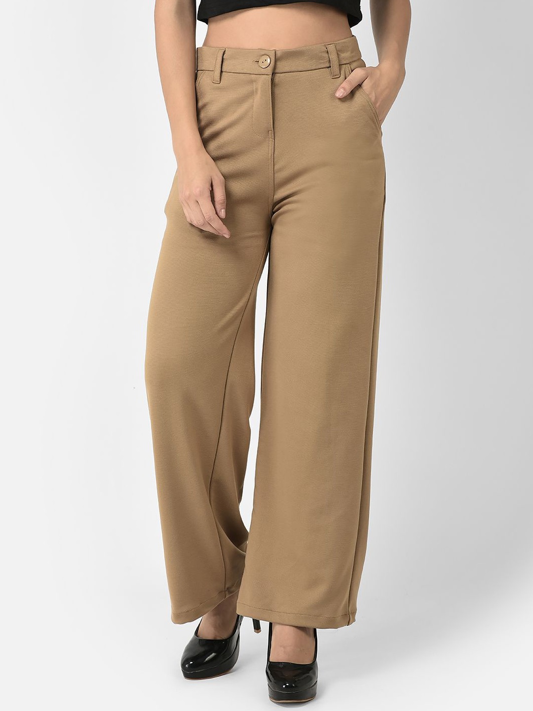 

Chemistry Women High-Rise Straight Fit Trousers, Beige