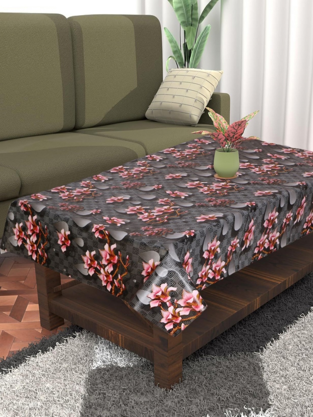 

Dakshya Industries Black Floral Waterproof Plastic 4-Seater Table Cover