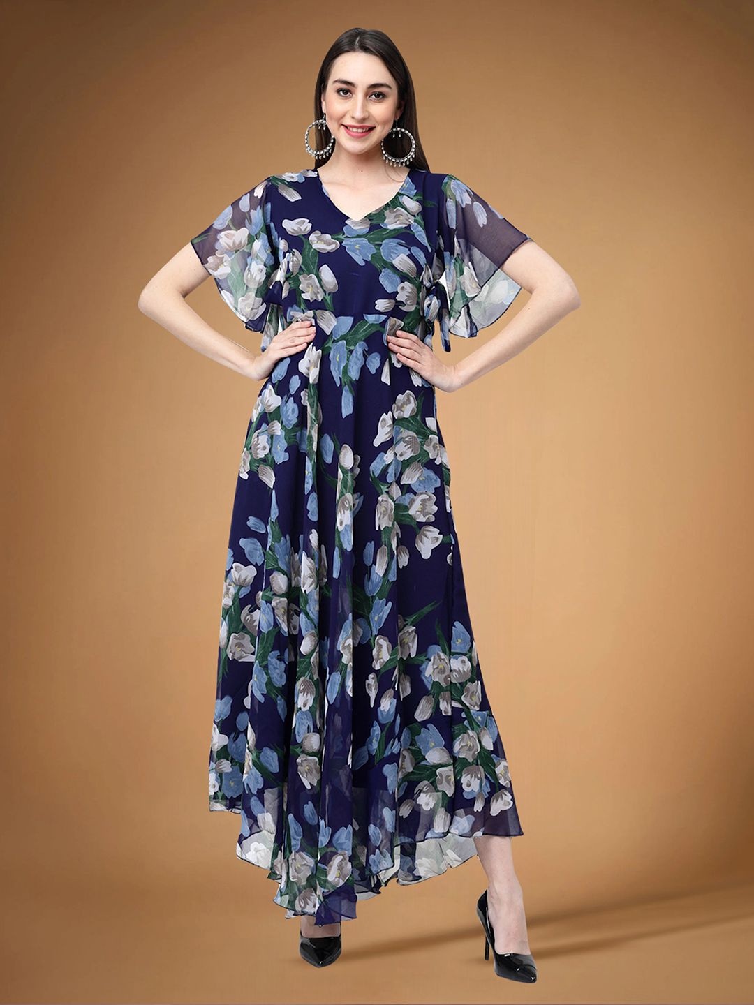

Moda Rapido Floral Print Applique Fit & Flare Dress, Navy blue