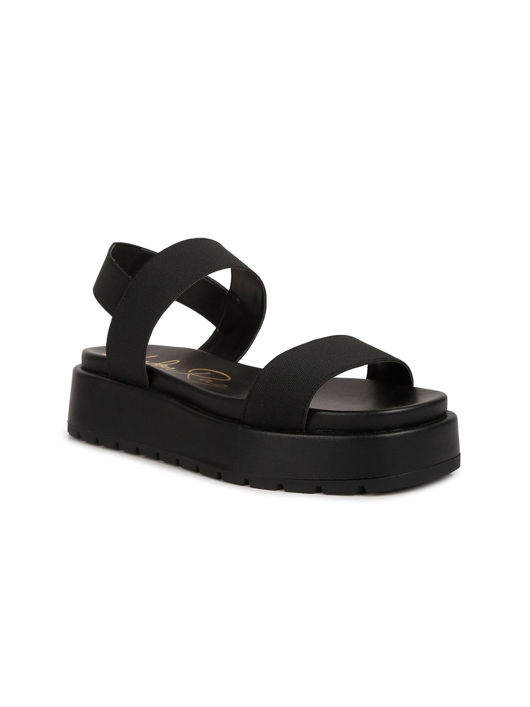 

London Rag Flatform Sandals with Laser Cuts, Black