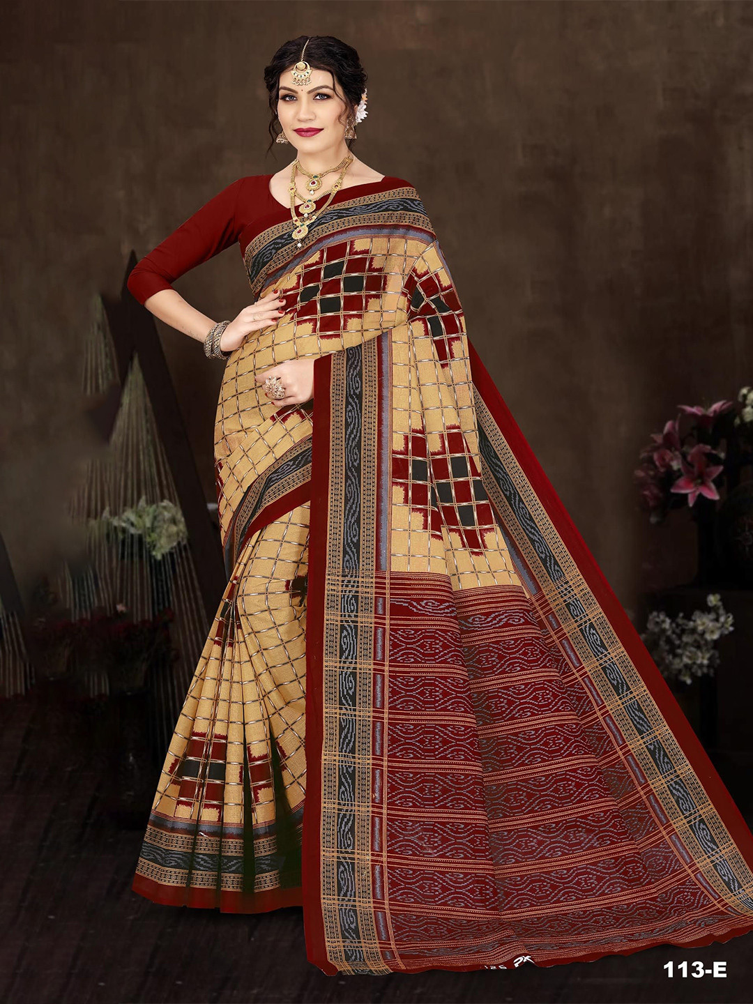 

pasapalli Pure Cotton Sambalpuri Saree, Brown