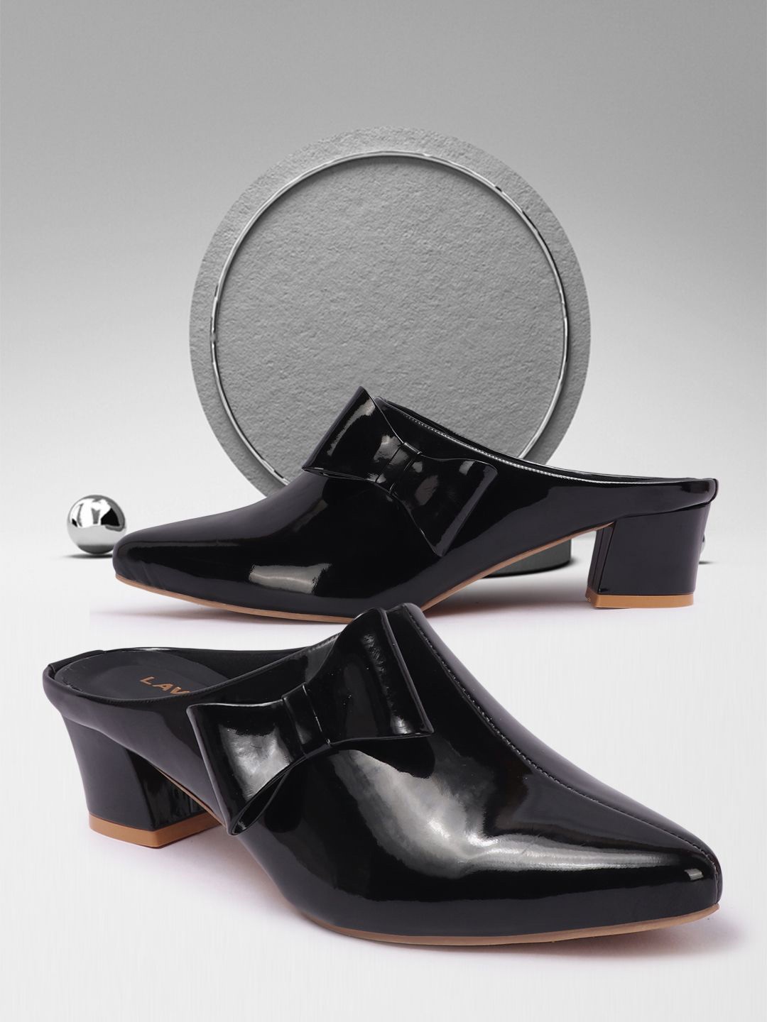 

Lavie Embellished Block Mules with Bows, Black