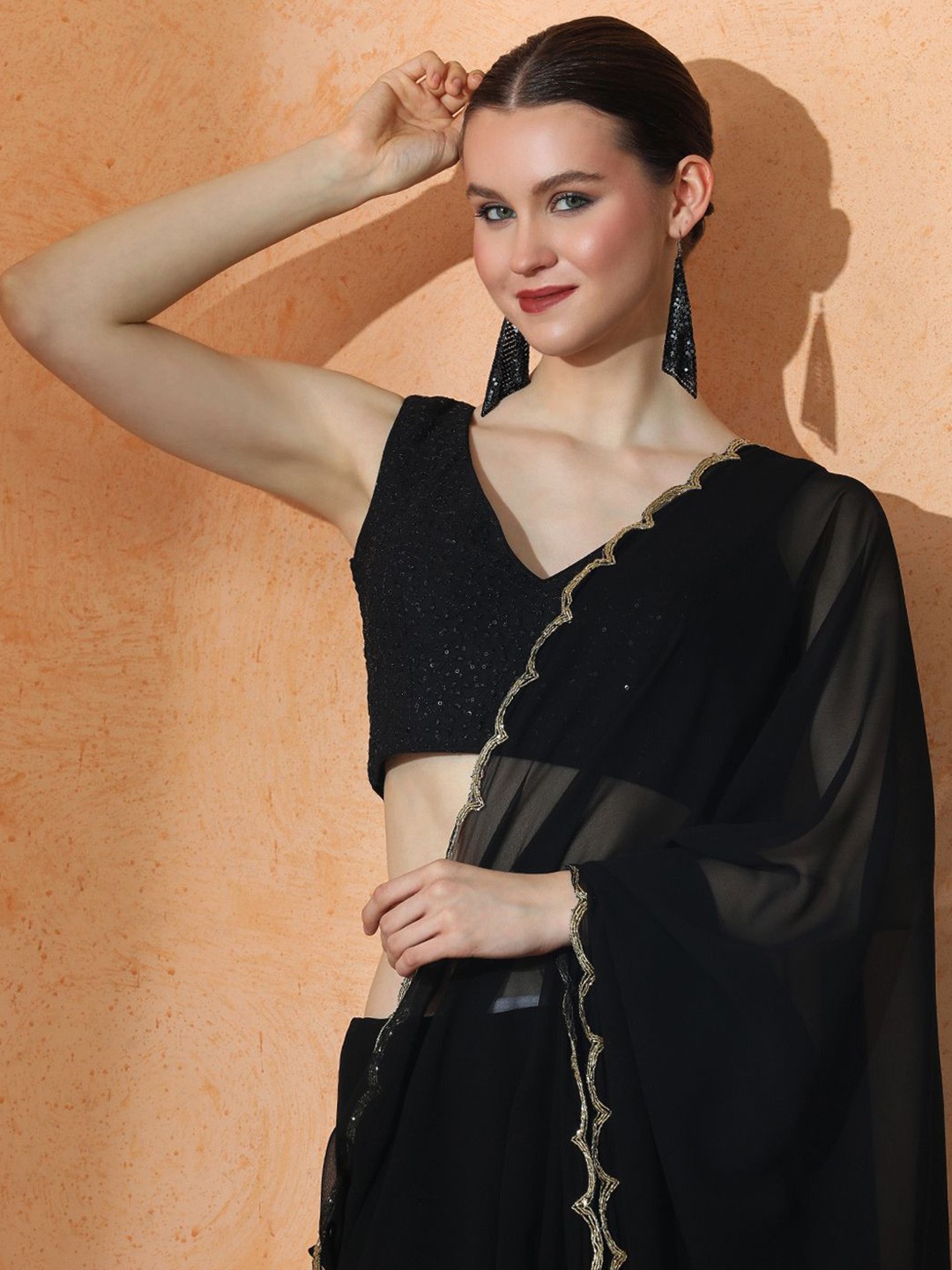 

Jaipur Kurti Pure Georgette Designer Saree, Black