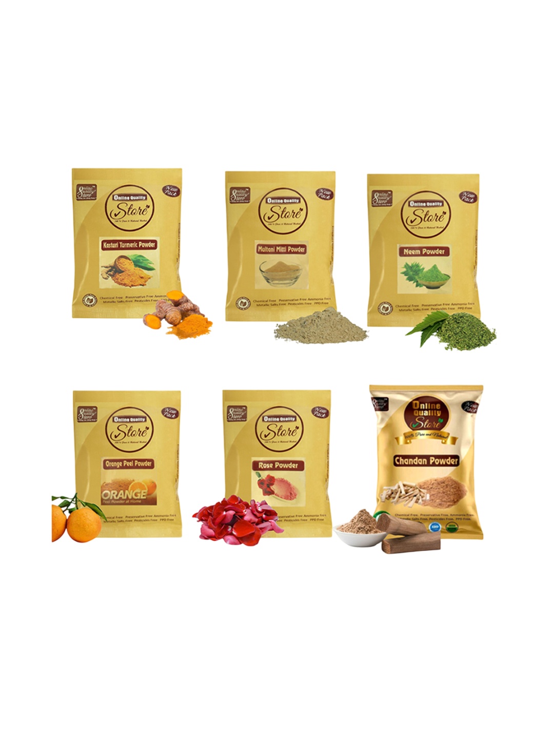 

Online Quality Store Set Of 6 Natural Powder For Acne or Blemishes- 50g Each, Beige