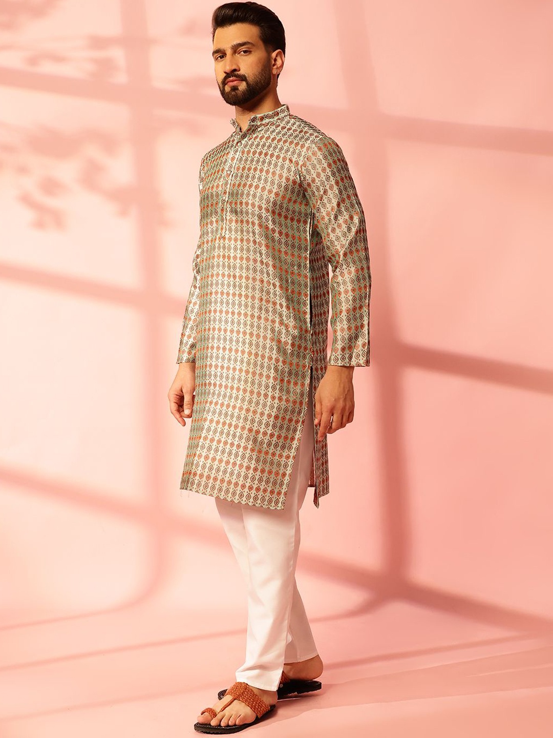 

Anouk Ethnic Motifs Printed Mandarin Collar Cotton Silk Straight Kurta, Blue