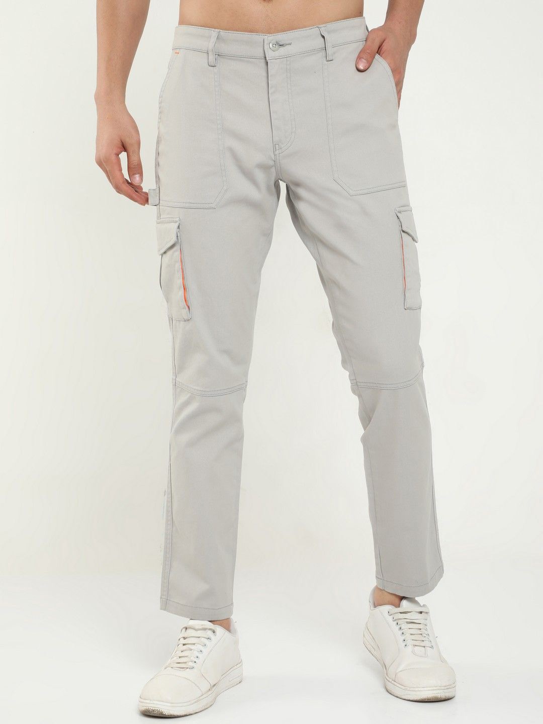 

THE BEETEL HOUSE Men Relaxed Classic Cargos Trousers, Steel