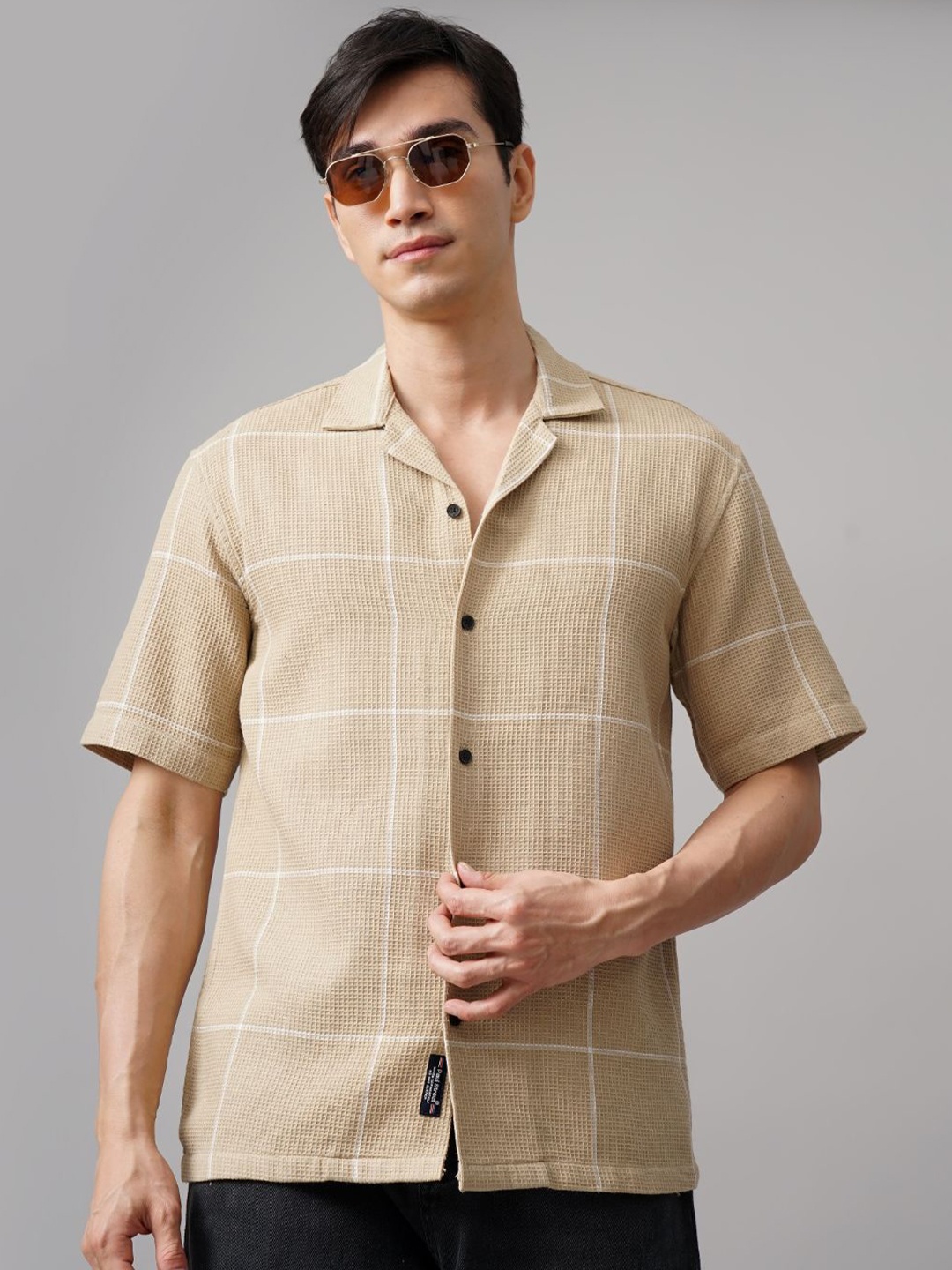 

PAUL STREET Men Relaxed Opaque Checked Casual Shirt, Cream