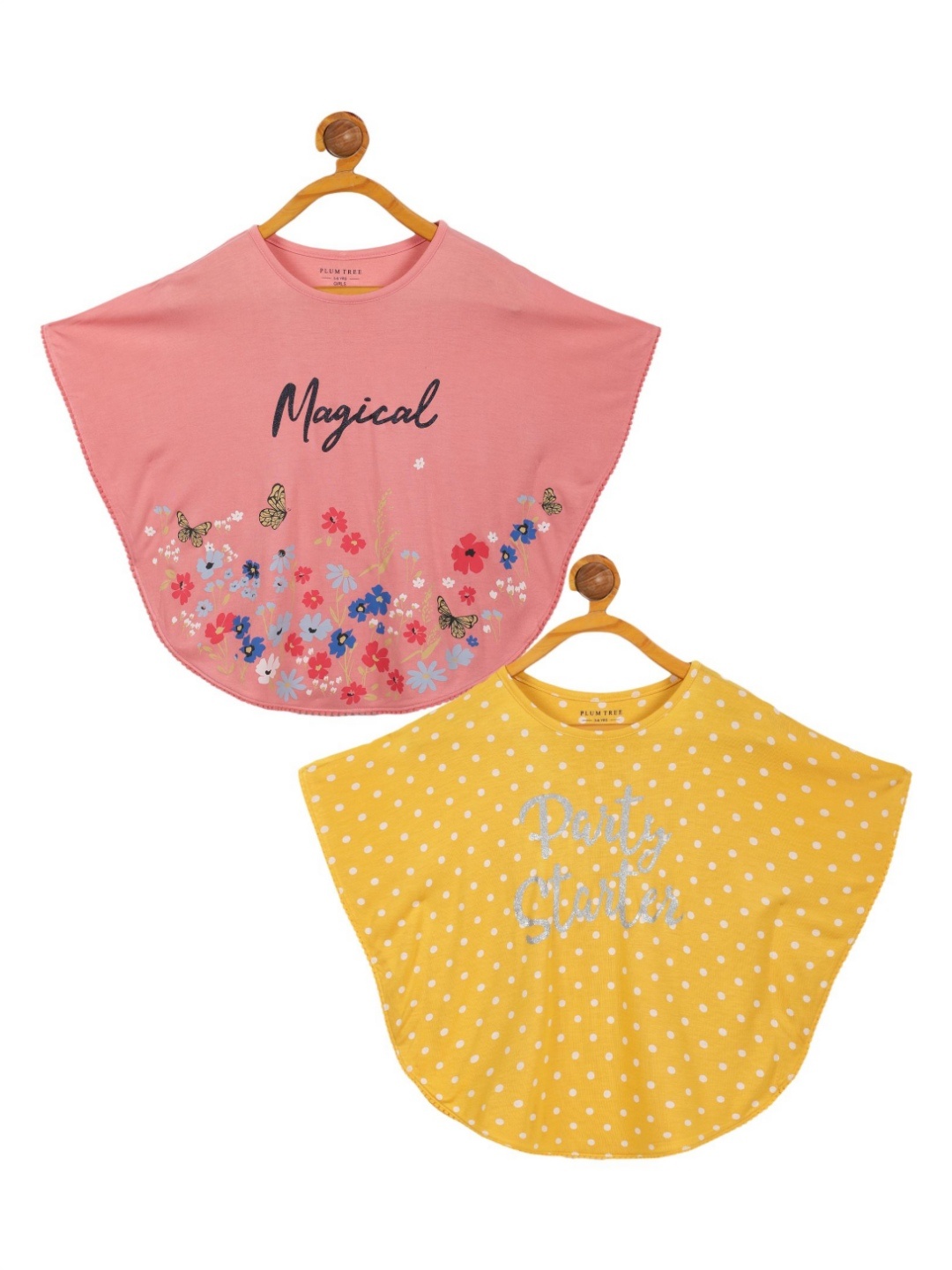 

PLUM TREE Girls Floral 2 Printed Extended Sleeves T-shirt, Yellow