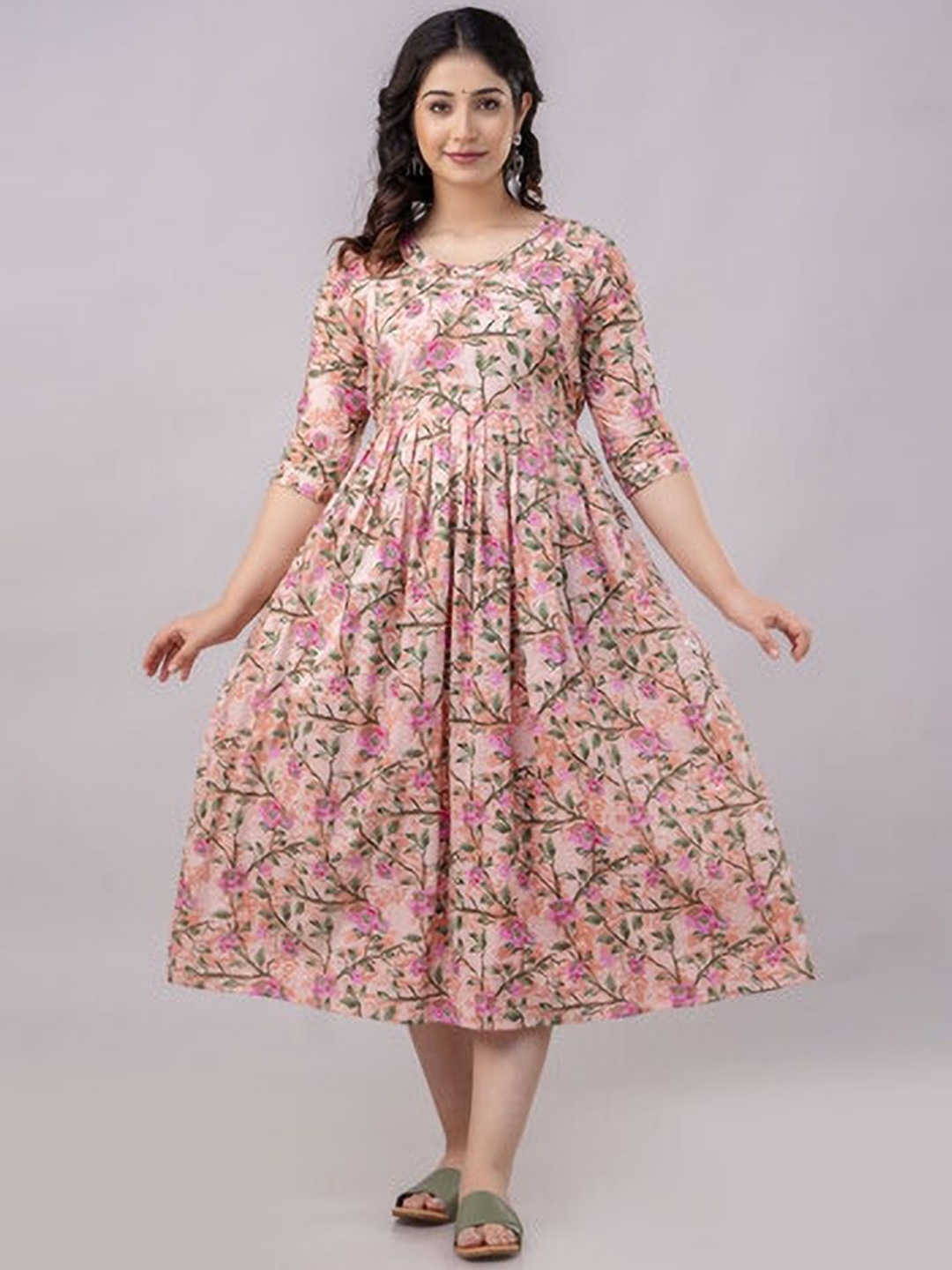 

Moda Rapido Floral Printed Maternity Feeding Dress With Zipper, Multi