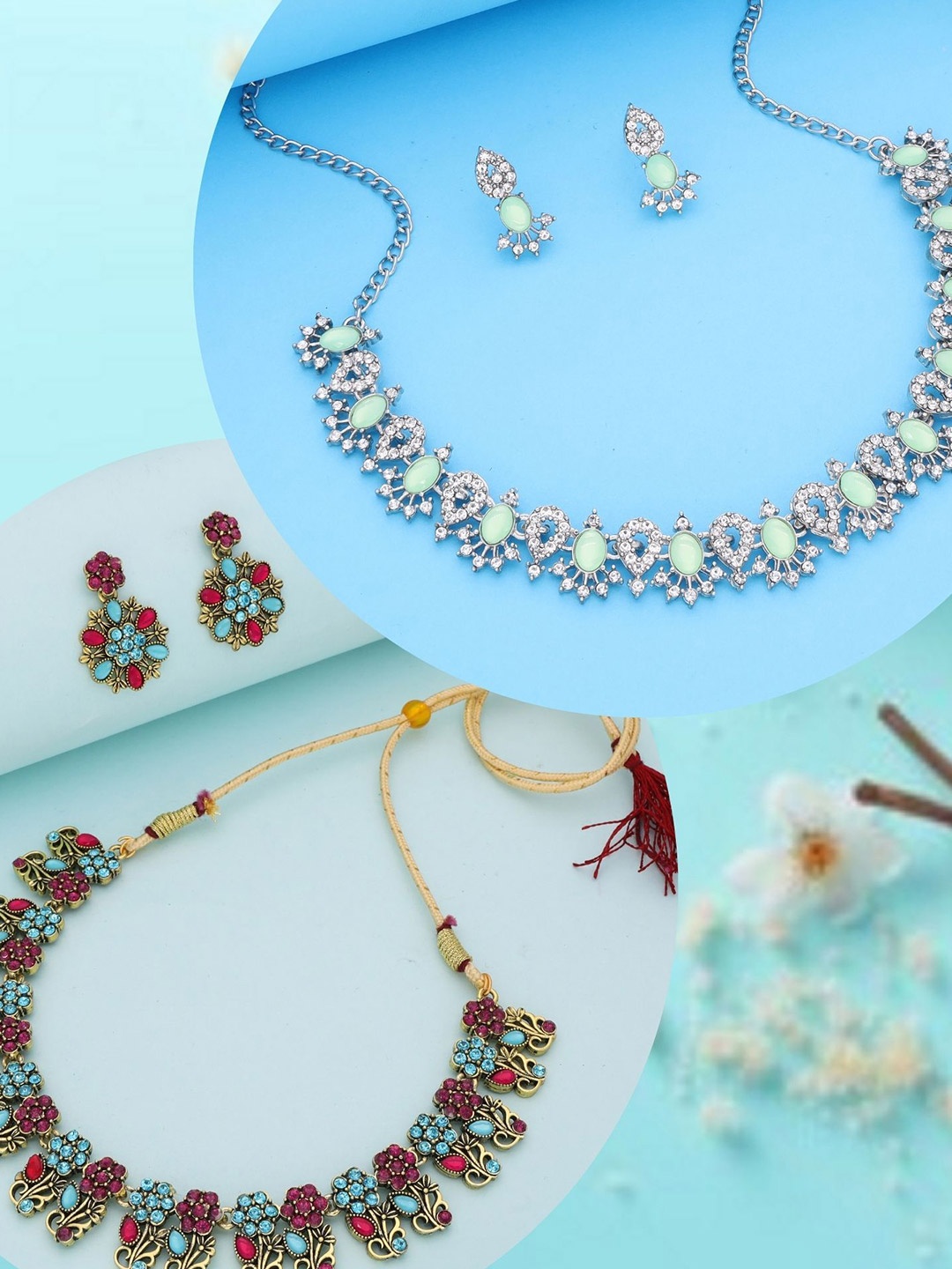 

DIVASTRI Set Of 2 Gold-Plated American Diamond-Studded Jewellery Sets