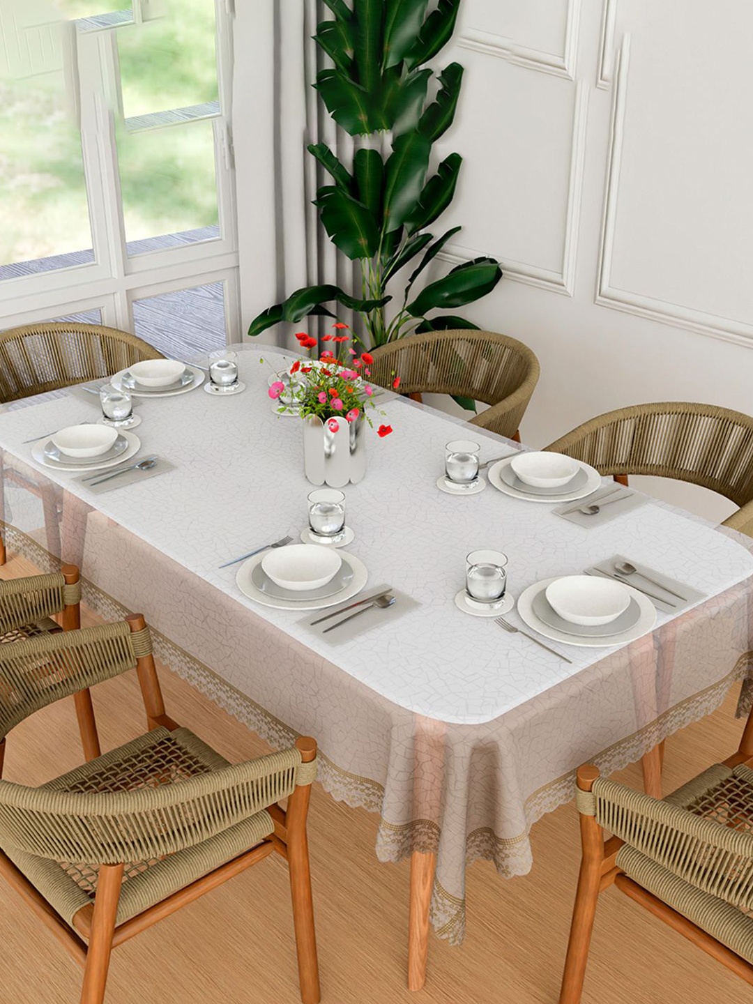 

Kuber Industries Transparent & Brown Printed Waterproof 8-Seater Table Cover