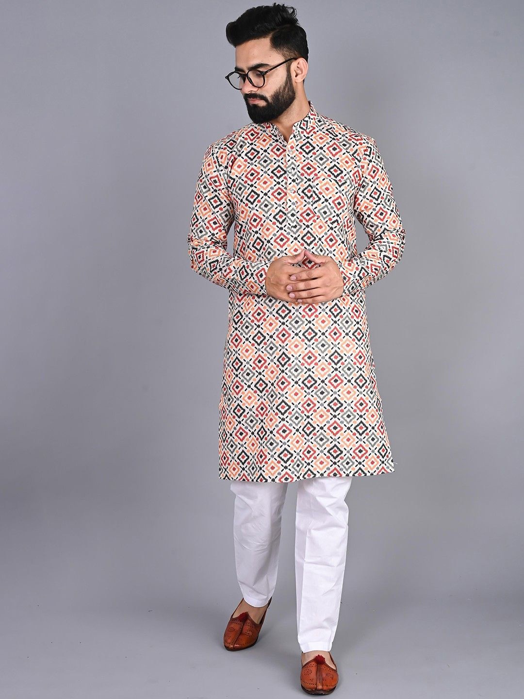 

PulseIQ Men Printed Regular Pure Cotton Kurta with Pyjamas, Multi