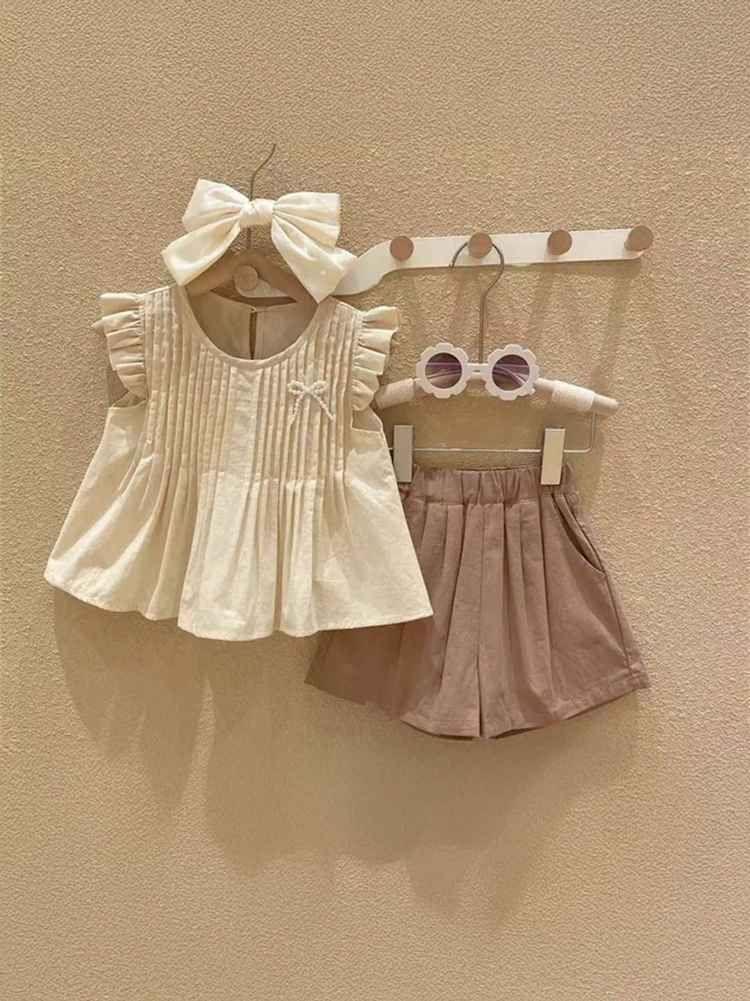 

Xsole Girls Round Neck Top With Skirt, Beige