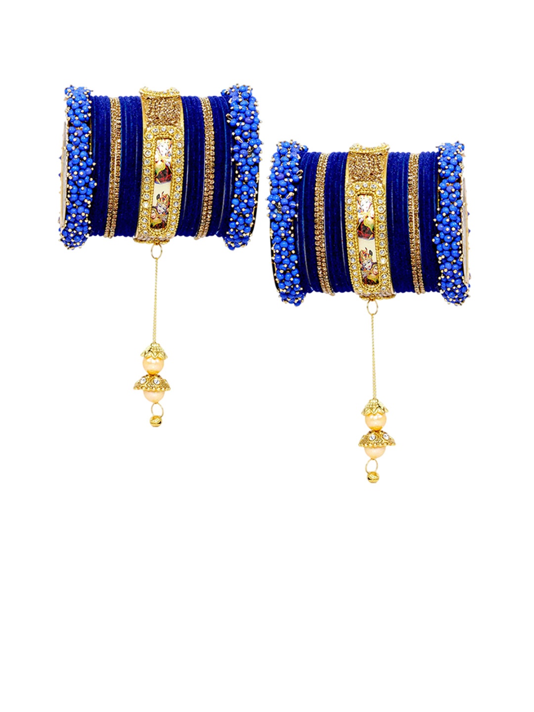 

ZULKA Set Of 46 Cubic Zirconia Stones Studded & Beaded Bangles, Gold