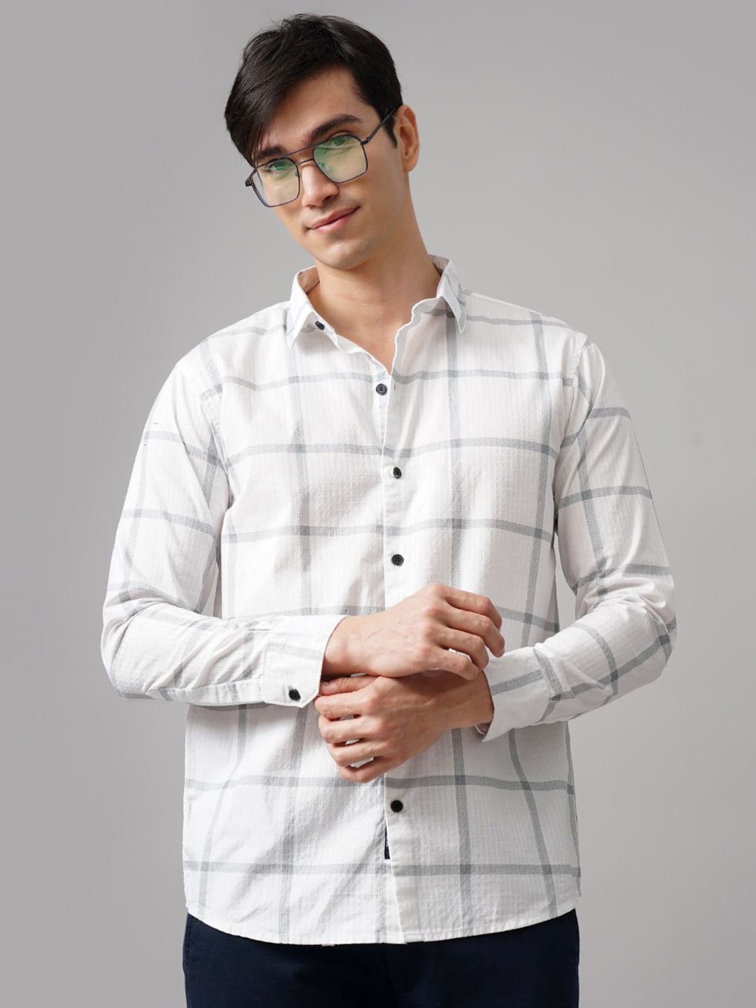 

PAUL STREET Men Standard Slim Fit Opaque Checked Casual Shirt, White