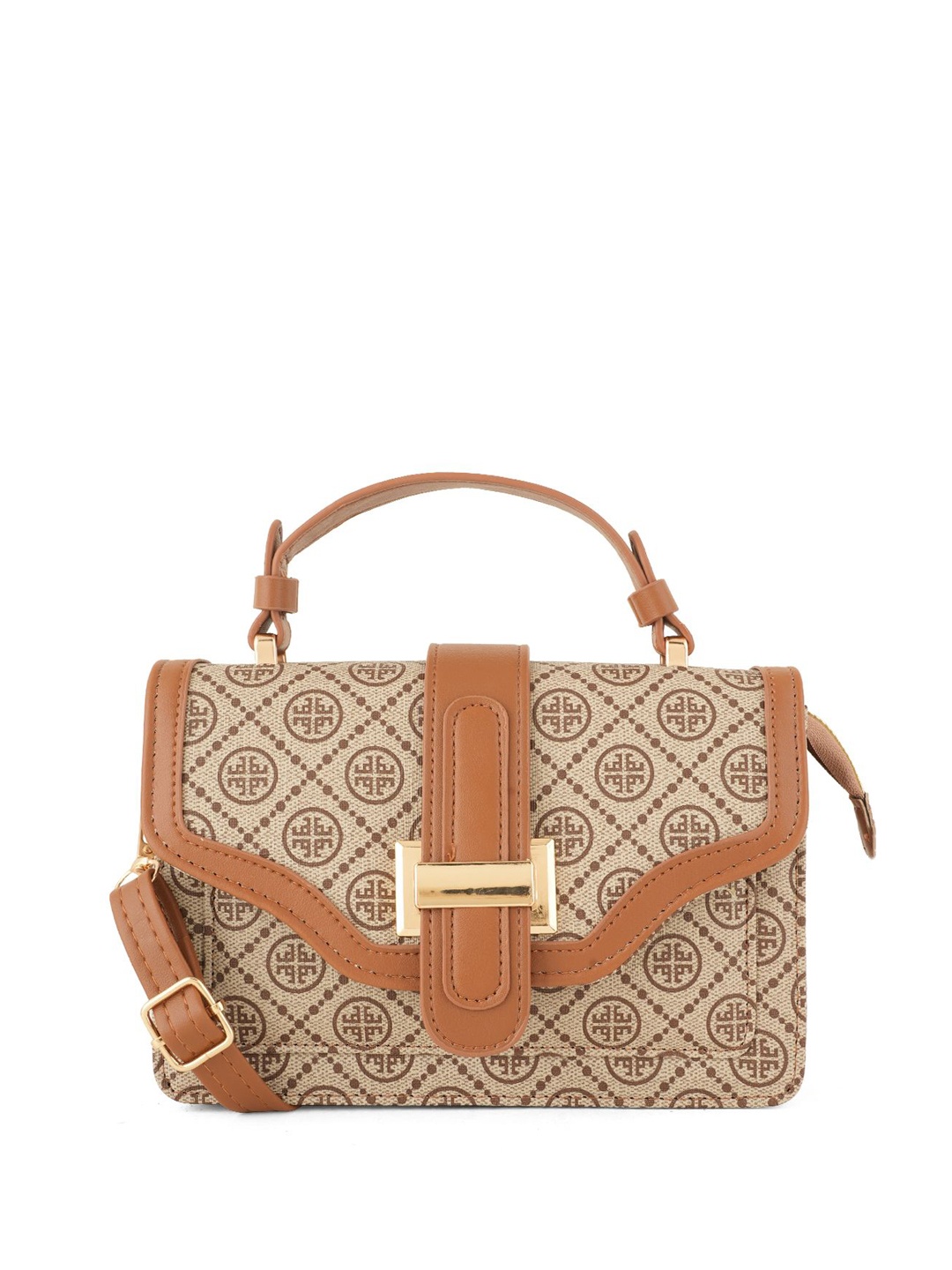 

Flingo Printed PU Structured Satchel, Beige
