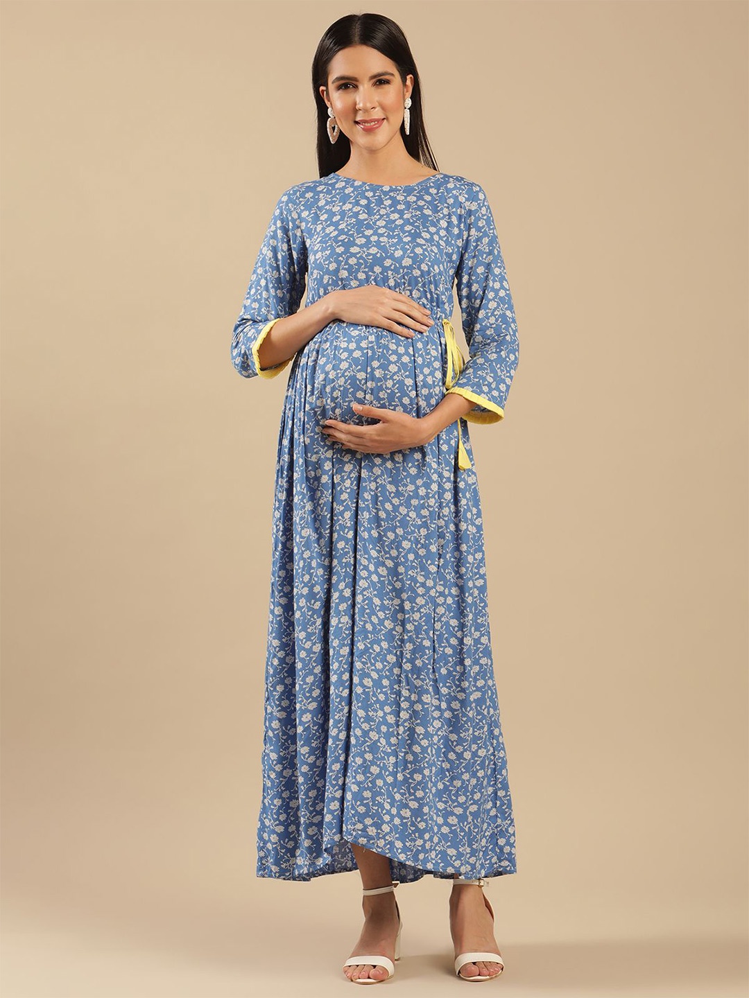 

Shades of Sabi Floral Print Fit & Flare Maxi Maternity Dress, Blue