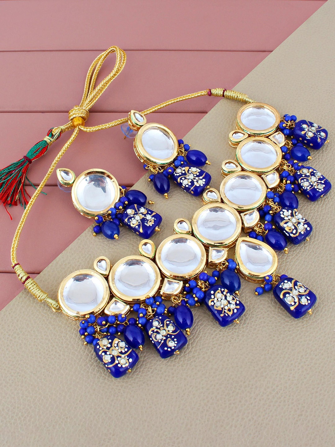 

LUCKY JEWELLERY 18K Gold-Plated Kundan-Studded Necklace And Earrings