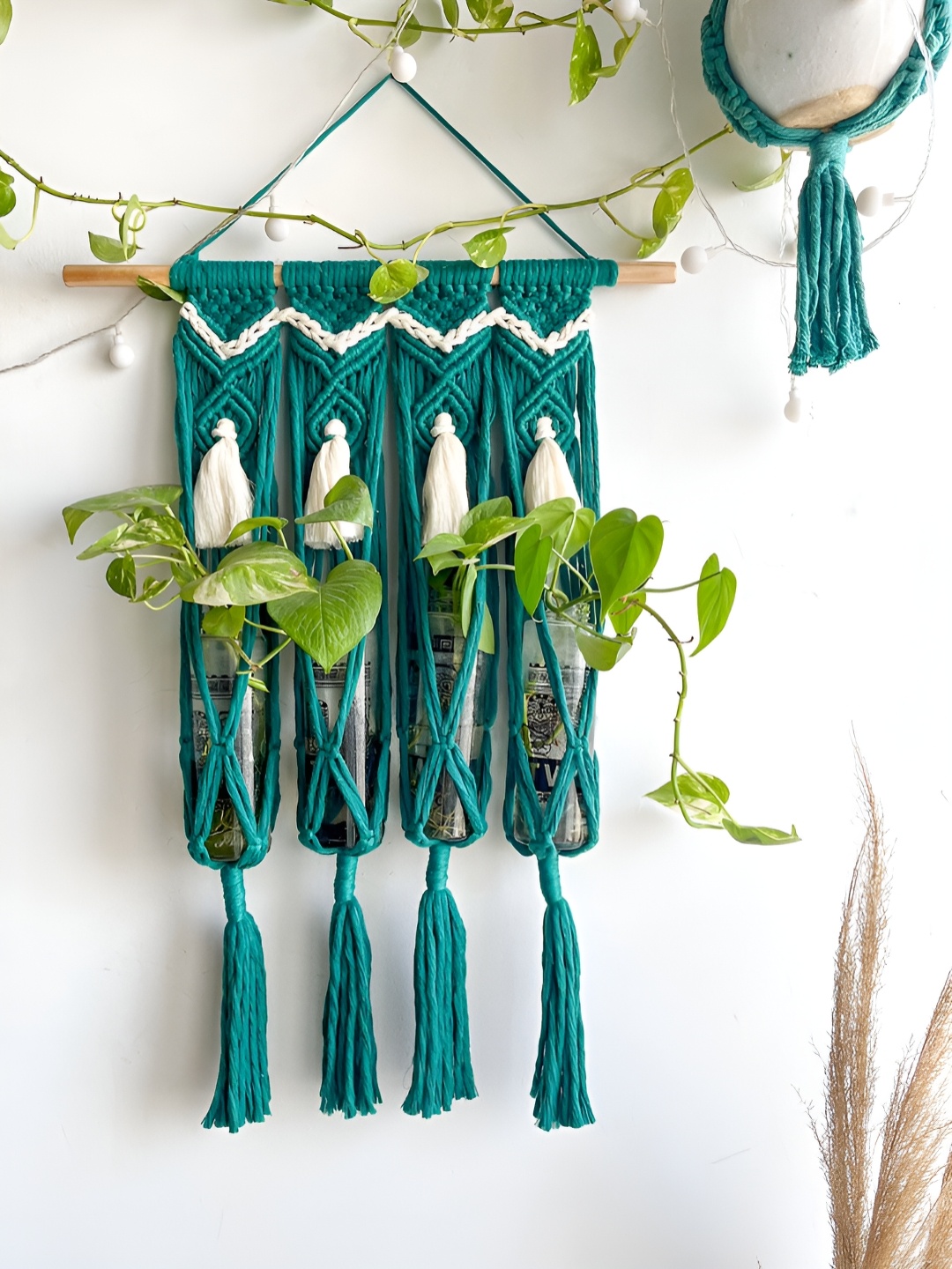 

Story of Knots Teal Handmade Macrame HangingPlanters