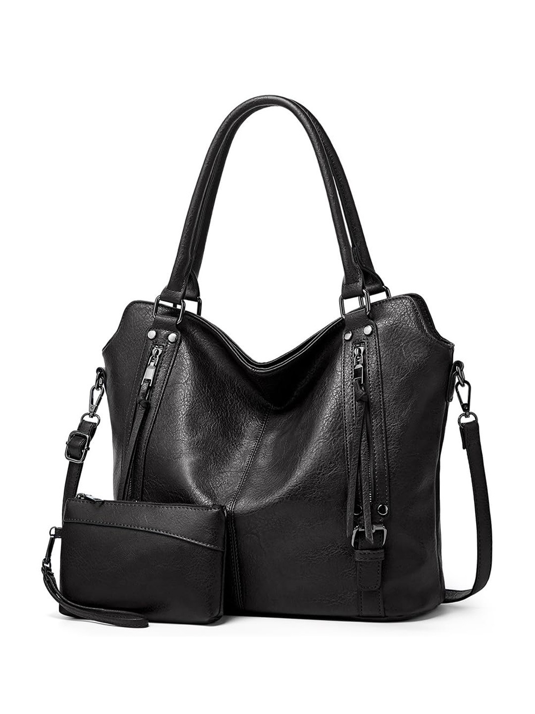 

ITALISH Textured PU Swagger Hobo Bag, Black
