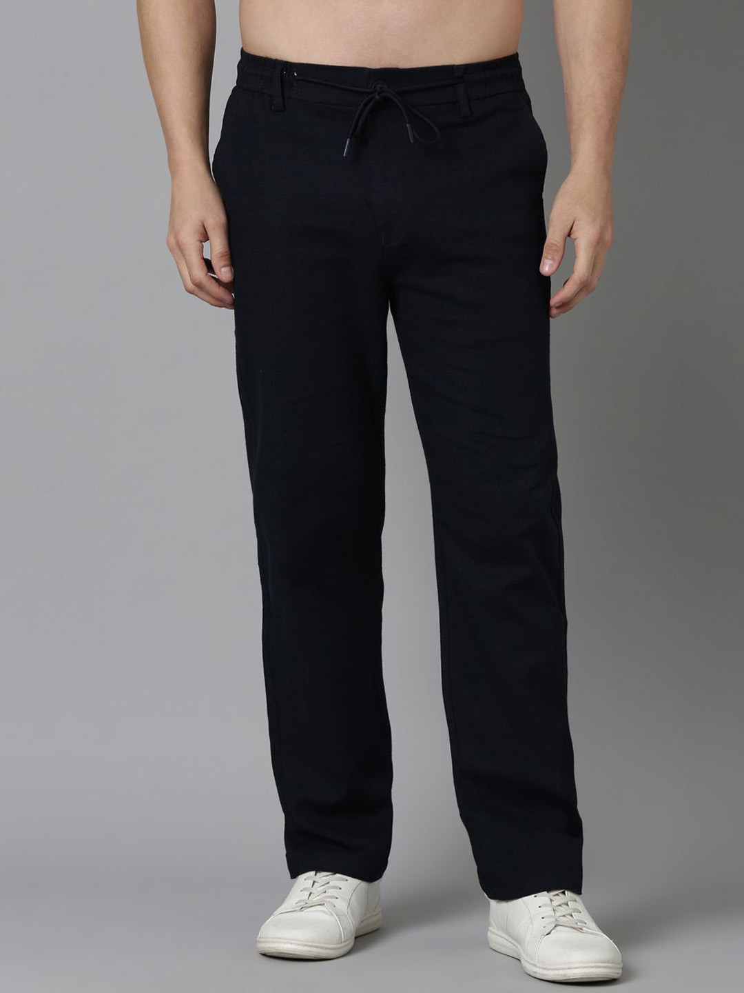 

THE BEETEL HOUSE Men Relaxed Fancy Linen Trousers, Navy blue