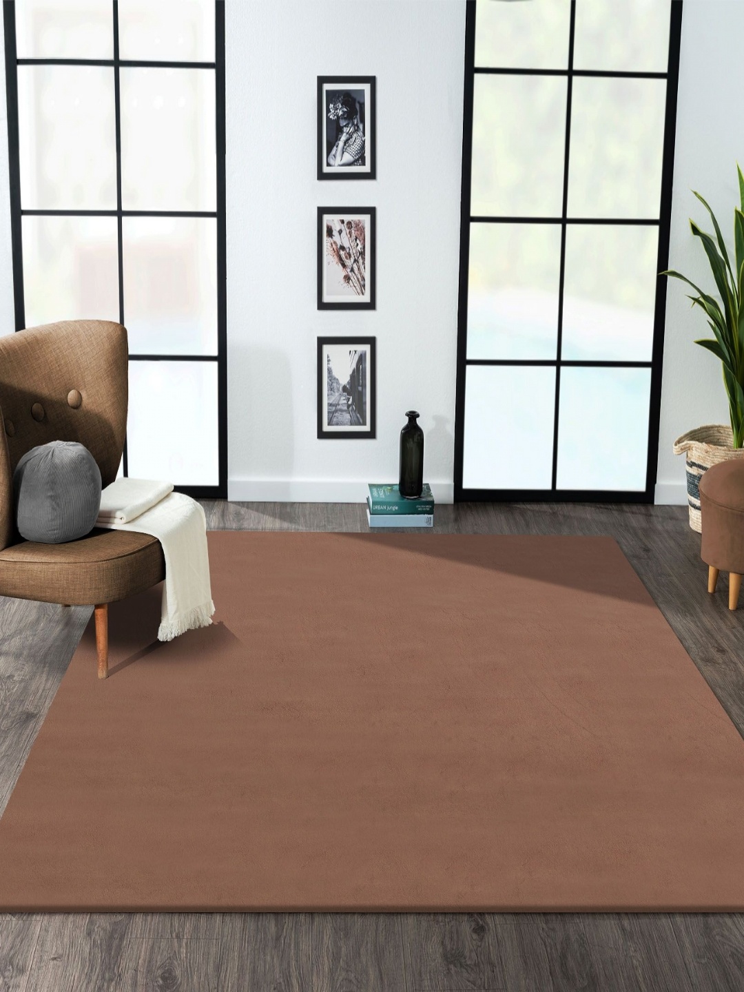 

OBSESSIONS Brown Solid Anti-Skid Polyester Carpet